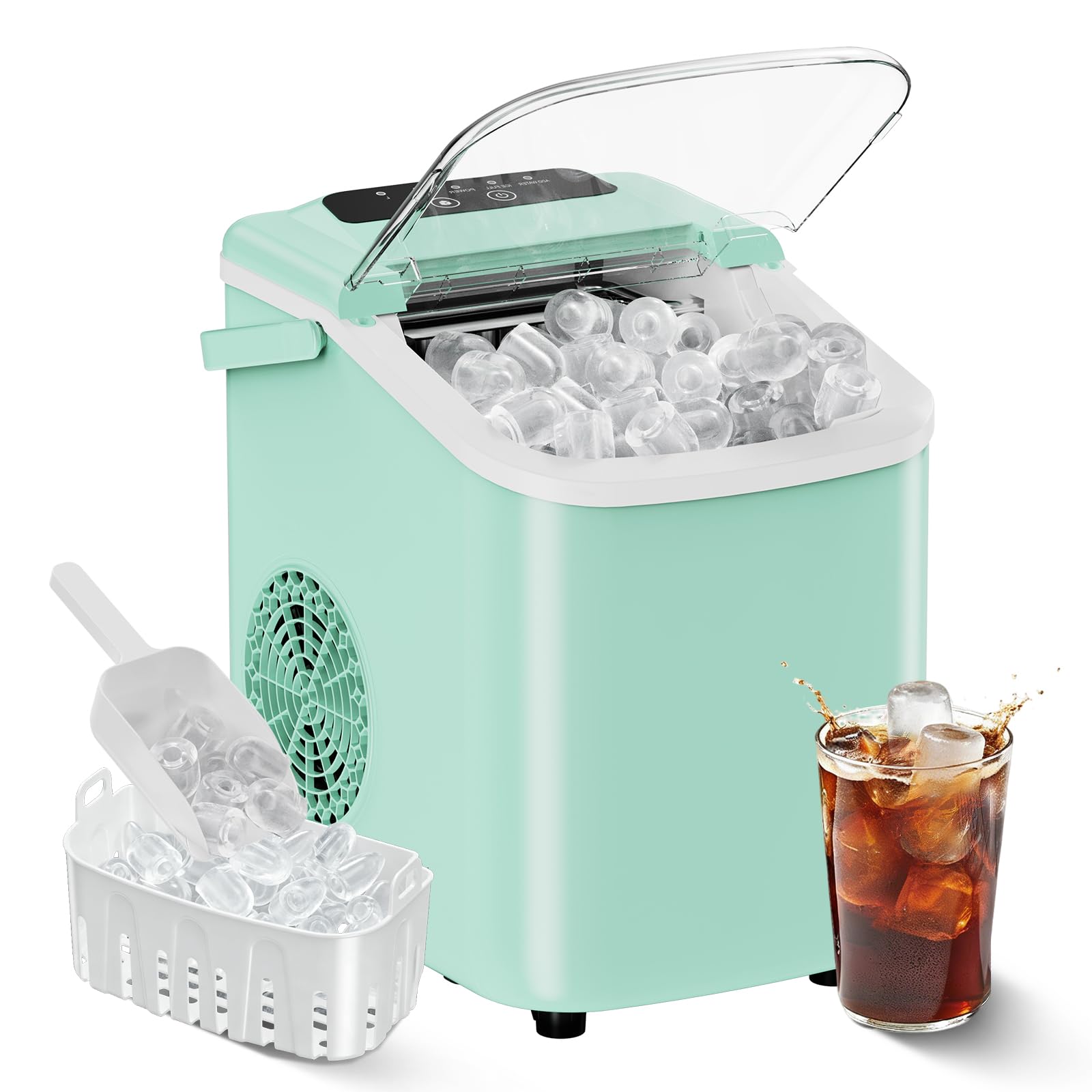 OLIXIS Countertop Ice Maker with Self-Cleaning, Portable Ice Maker Machine with Scoop, 26Lbs/24H, 9 Cubes in 6 Mins, 2 Sizes of Bullet for Home, Kitchen, Office, White