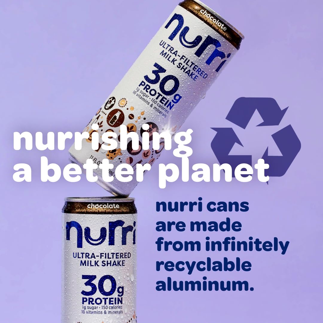 Nurri - 30g Protein Ultra Filtered Milk Shake – Mocha- with Caffeine for Energy, Lactose Free, Low Sugar, 150 Calories, 10 Vitamins and Minerals - 11 fl oz, 10 Cans
