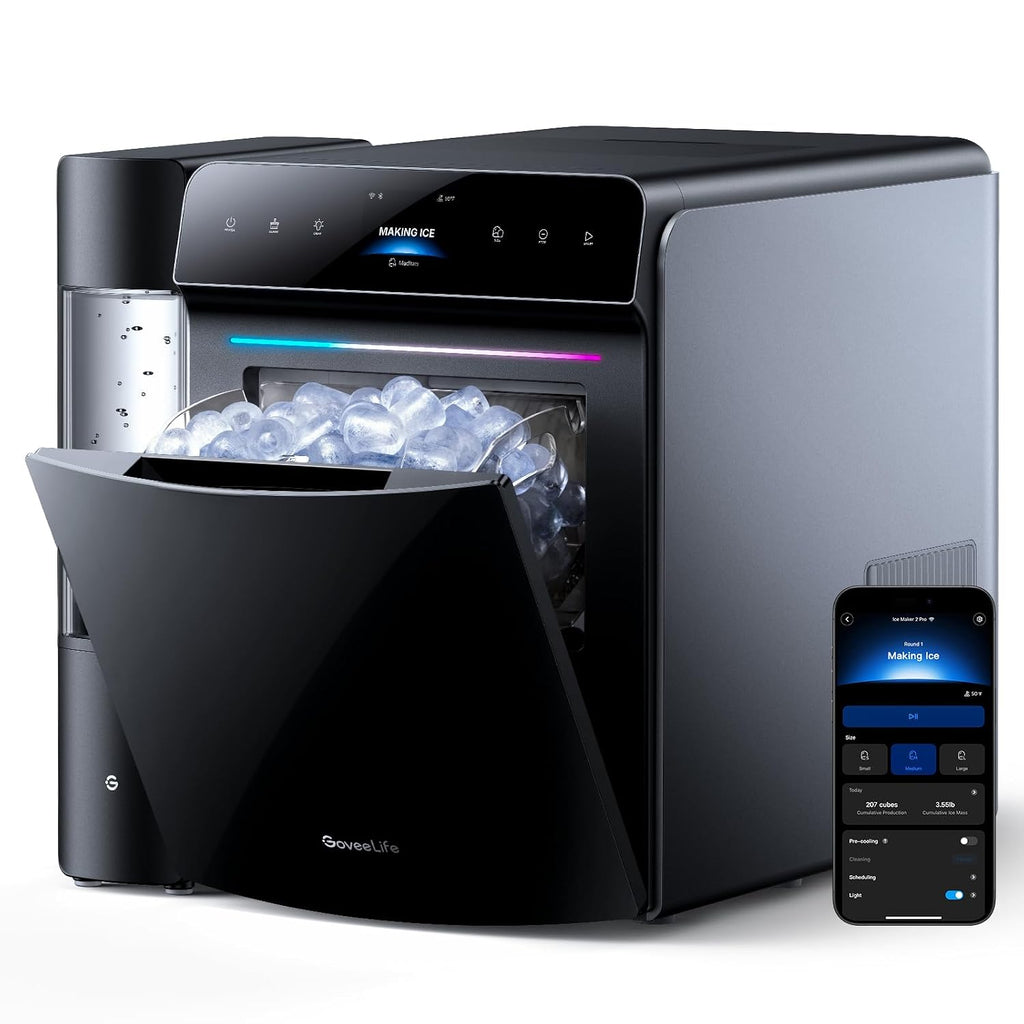 GoveeLife Smart Countertop Ice Maker 2 Pro, 3-Minute Fast 9 Ice Cubes with 3 Size, 47lbs Daily, 40dB Quiet, Smart Pre-Cooling, App & Voice Control, Self-Clean, Dual Water Tanks for Home, Coffee, Party