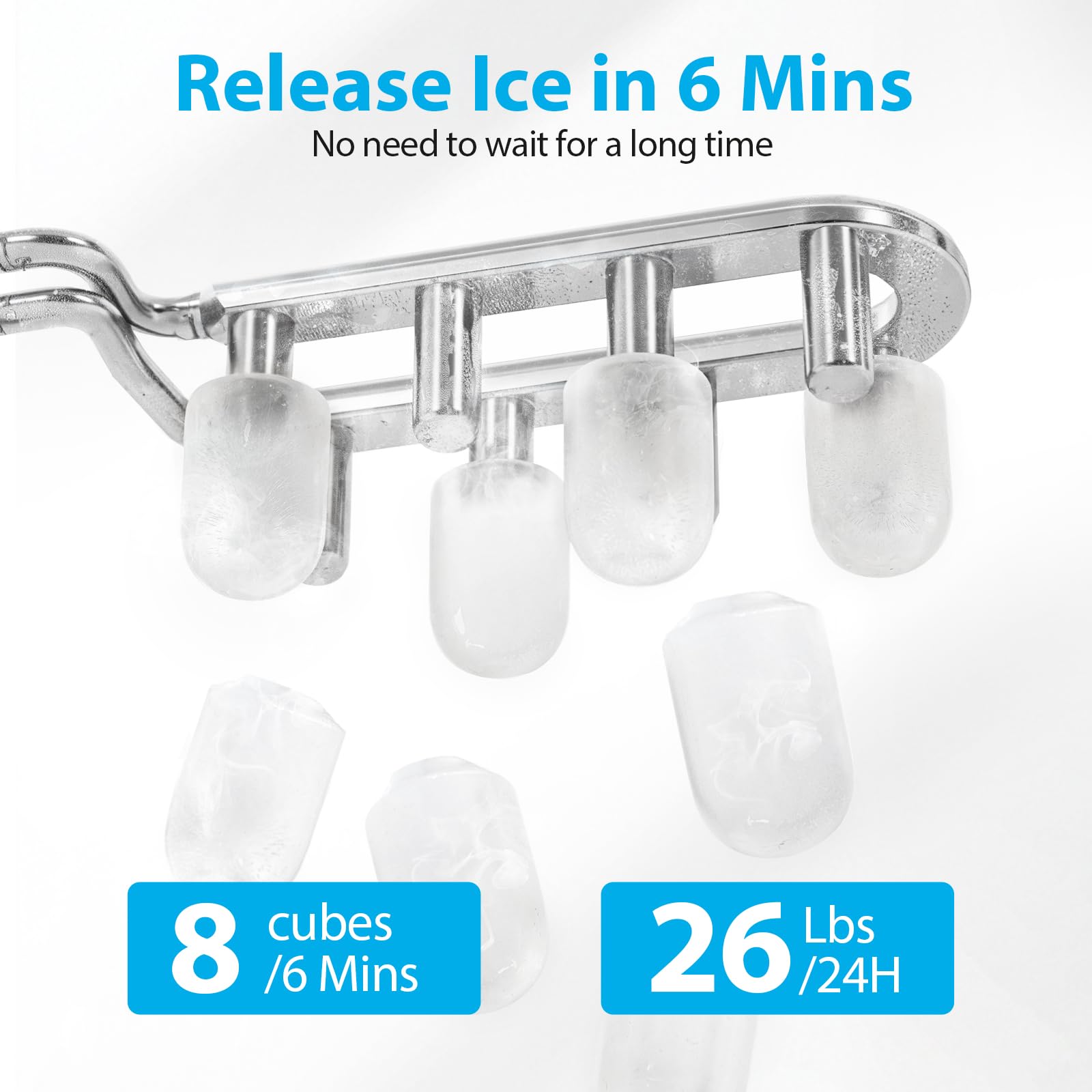 Aeitto Ice Maker Countertop 26lbs/24H, Ice Machine 8 Ice Cubes Ready in 6 Mins, 2 Sizes of Bullet Ice Portable Ice Makers with Basket & Scoop, Auto Self-Cleaning for Home/Kitchen/Office Stainless