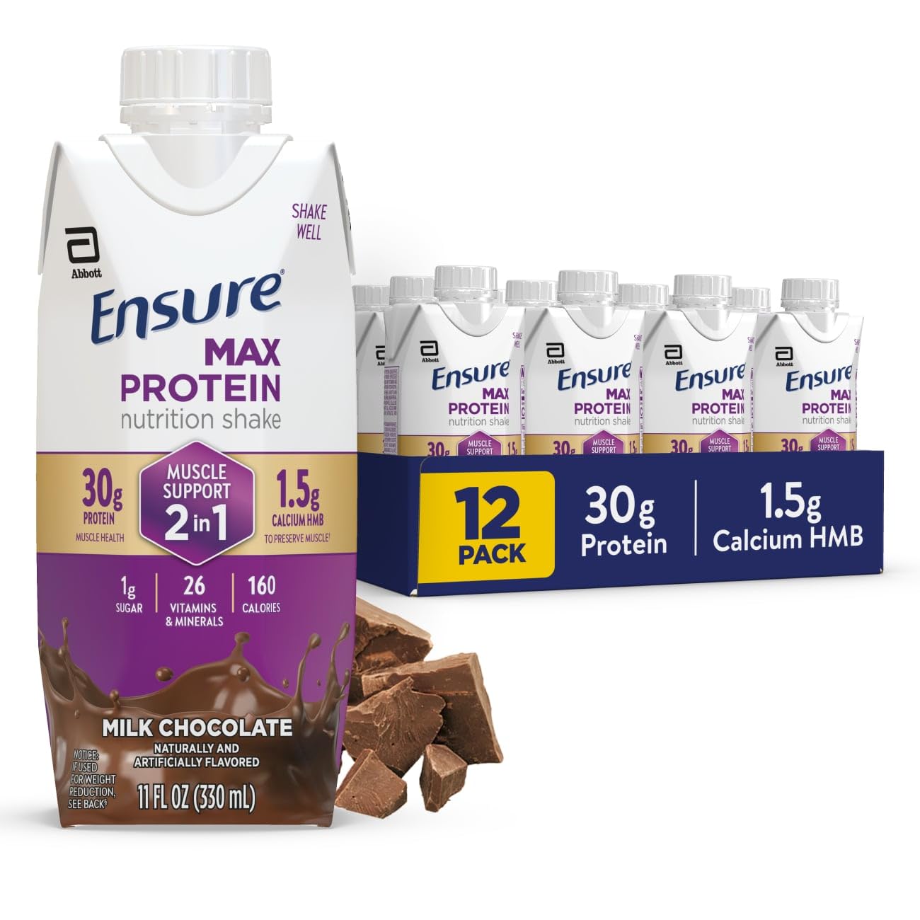 Ensure Max Protein Shake | 2-in-1 Muscle Support | 30g High Protein | HMB | 26 Vitamins & Minerals | Ready to Drink | Vanilla | 11 fl oz, 12 pack