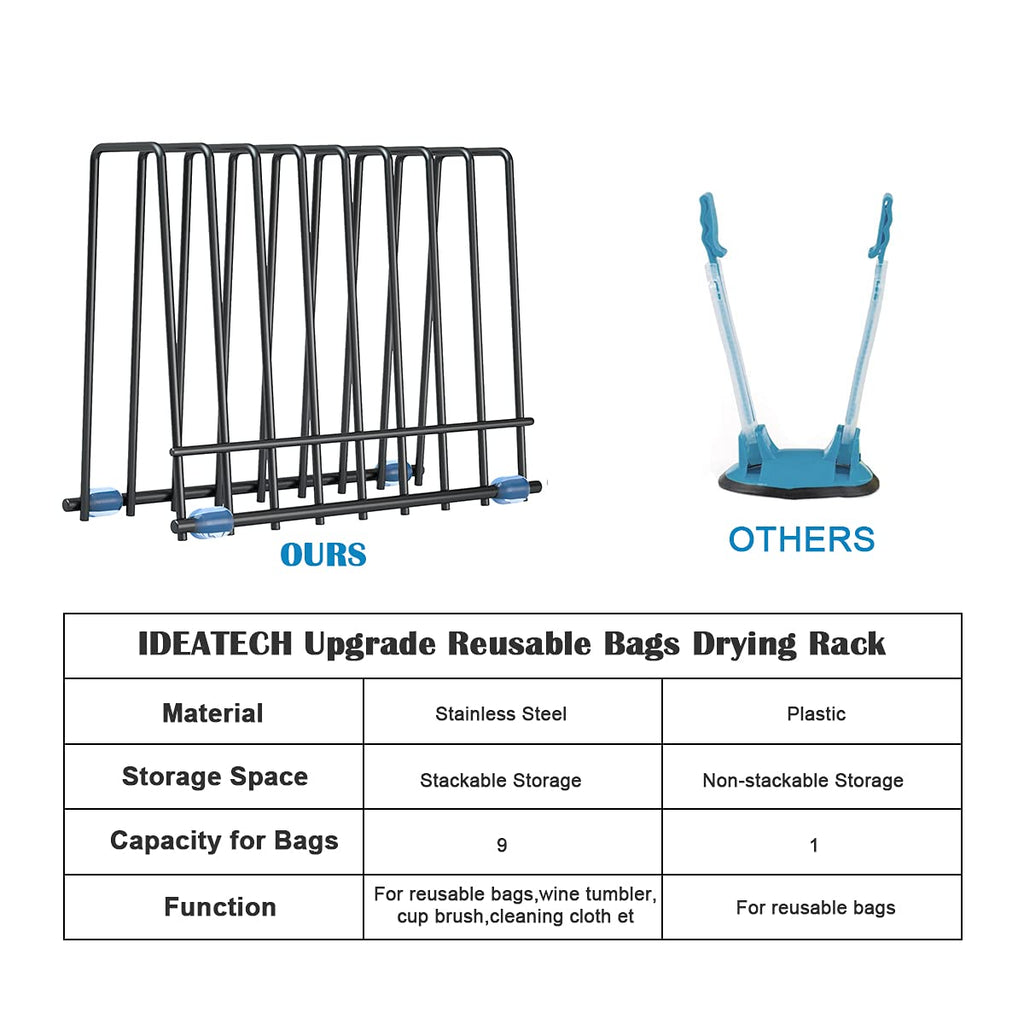 Reusable Storage Bags Rack, Drying Rack for Storage Bags, Stainless Stand for Reusable Freezer Containers & Vacuum Sealer Bags , File Organizer Desktop Storage, Kitchen Storage & Organization (Silver)