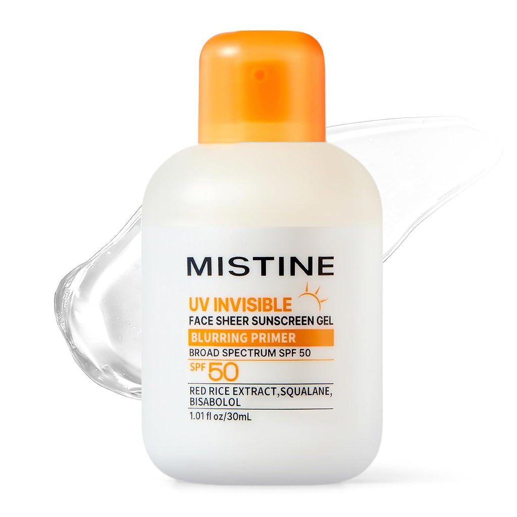MISTINE Invisible Matte Finish Sunscreen Gel SPF 50, Makeup Primer 2-in-1, No White Cast, Lightweight Blurring Primer, Broad Spectrum for All Skin, Non Comedogenic, Men-friendly 1.01 fl oz/30mL