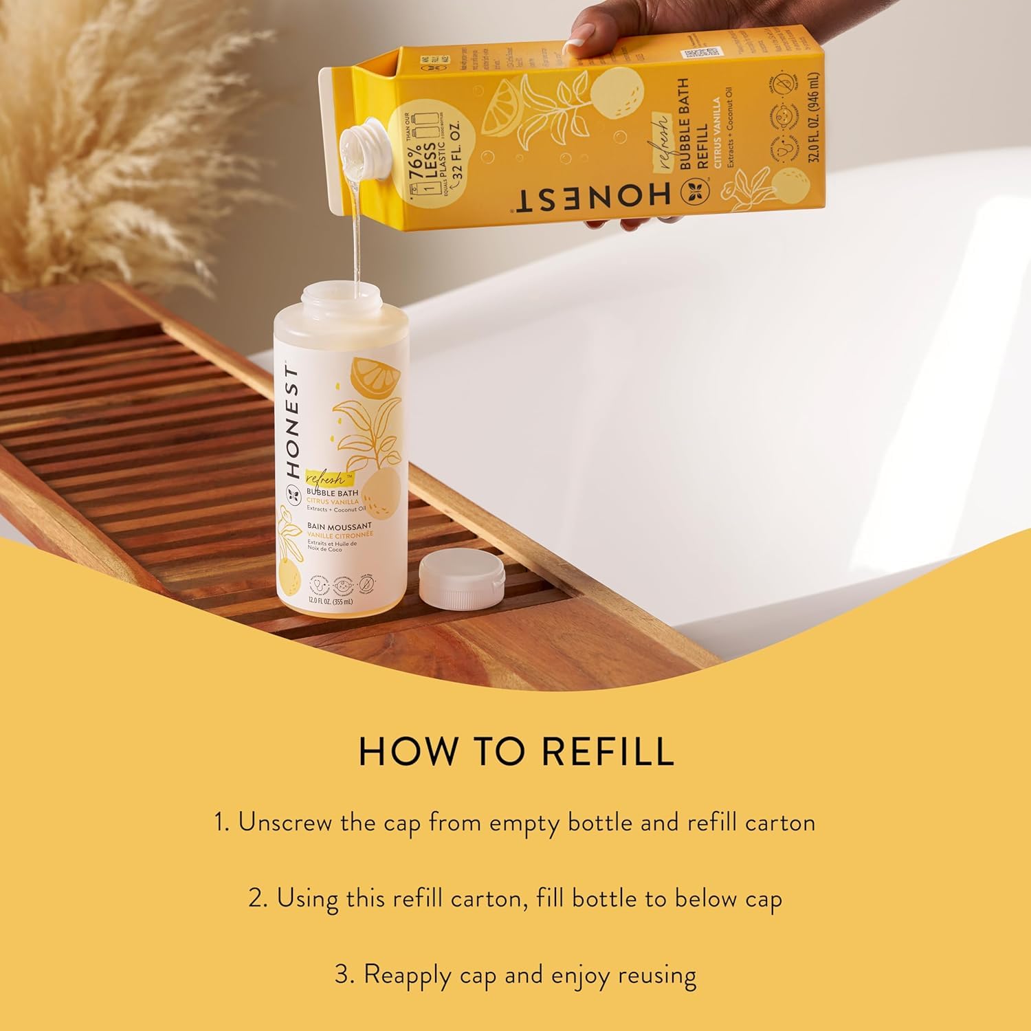 The Honest Company Foaming Bubble Bath, Naturally Derived, Tear-free, Hypoallergenic, Citrus Vanilla Refresh, 12 fl oz