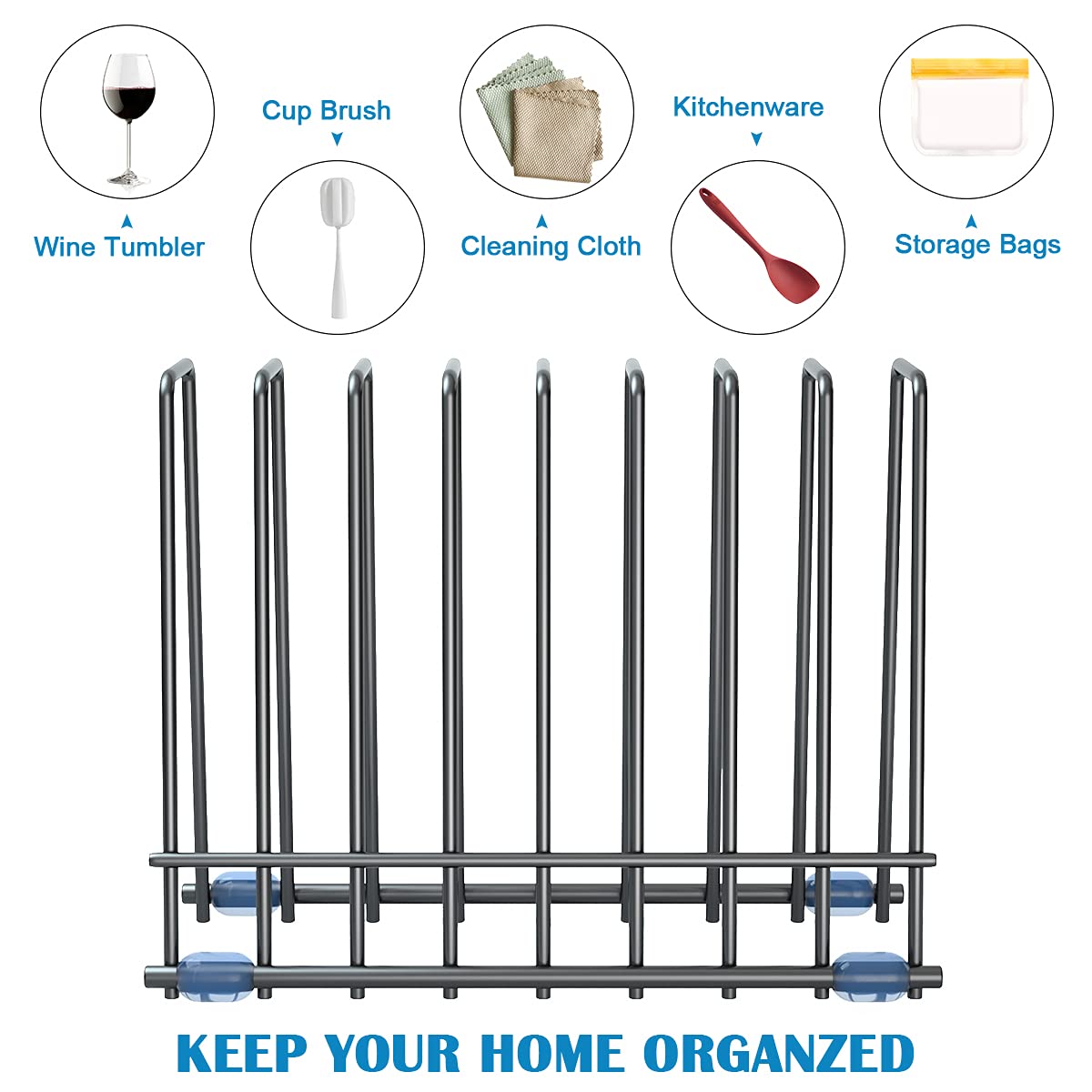 Reusable Storage Bags Rack, Drying Rack for Storage Bags, Stainless Stand for Reusable Freezer Containers & Vacuum Sealer Bags , File Organizer Desktop Storage, Kitchen Storage & Organization (Silver)