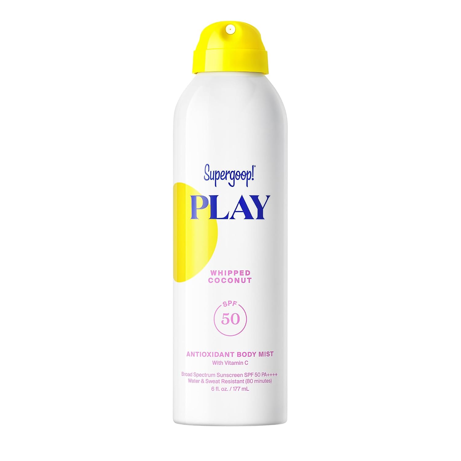 Supergoop! PLAY Antioxidant Body Mist w/Vitamin C - 6 fl oz - SPF 50 PA++++ Broad Spectrum Sunscreen - Body Spray - Great for Active Days - Whipped Coconut