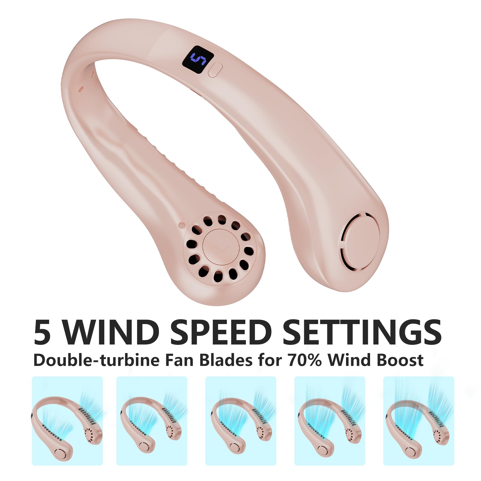 Portable Neck Fan, 360° Cooling Personal Fan with 5 Speeds, USB Rechargeable Wearable Neck Fan, Hands Free Bladeless Fan, Twistable, Mini Portable Fan, Gifts for Men Women Mom Dad, White