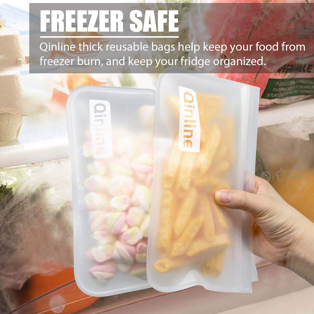 Qinline Reusable Food Storage Bags - 10 Pack Freezer Bags, Reusable Bags Silicone, Extra Thick Leakproof Reusable Lunch Bag for Salad Fruit Snack Travel - 2 Gallon 4 Sandwich 4 Snack Bags
