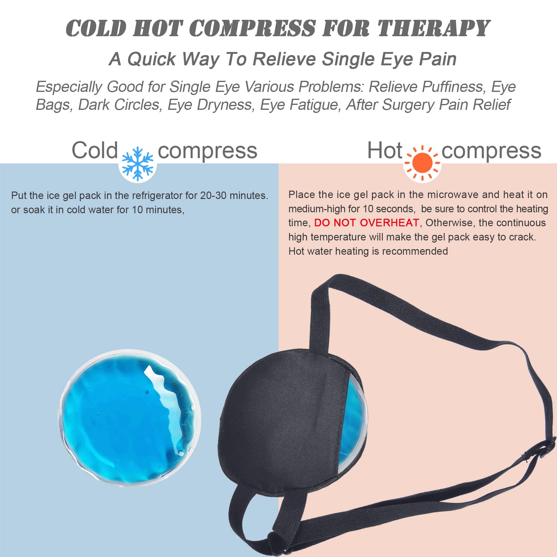 Cooling Eye Patches for Puffy Eyes, Pure Silk Ice Eye Patch, Single Eye Mask, Medical One Eye Cover Cold Hot Therapy Strabismus Lazy Eyes After Surgery Adult Kid Pirate Eyepatch (Black)