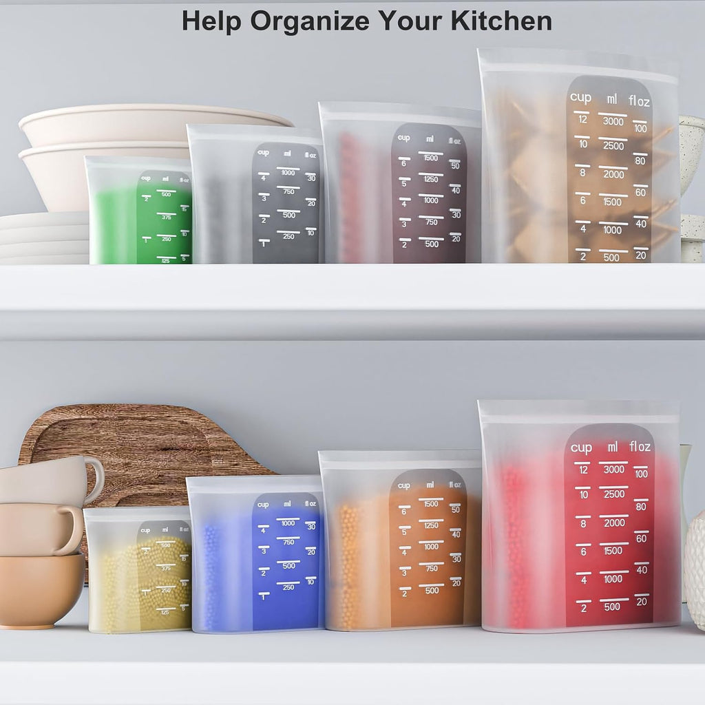 Bangp Premium Silicone Reusable Food Storage Bags,4 Pack | Stand-Up Bottom,Reclosable Freezer Bags for Soup,Sandwich,Salad Fruit,Snack,Leak-free,Food-safe Silicone,Oven,Dishwasher Safe