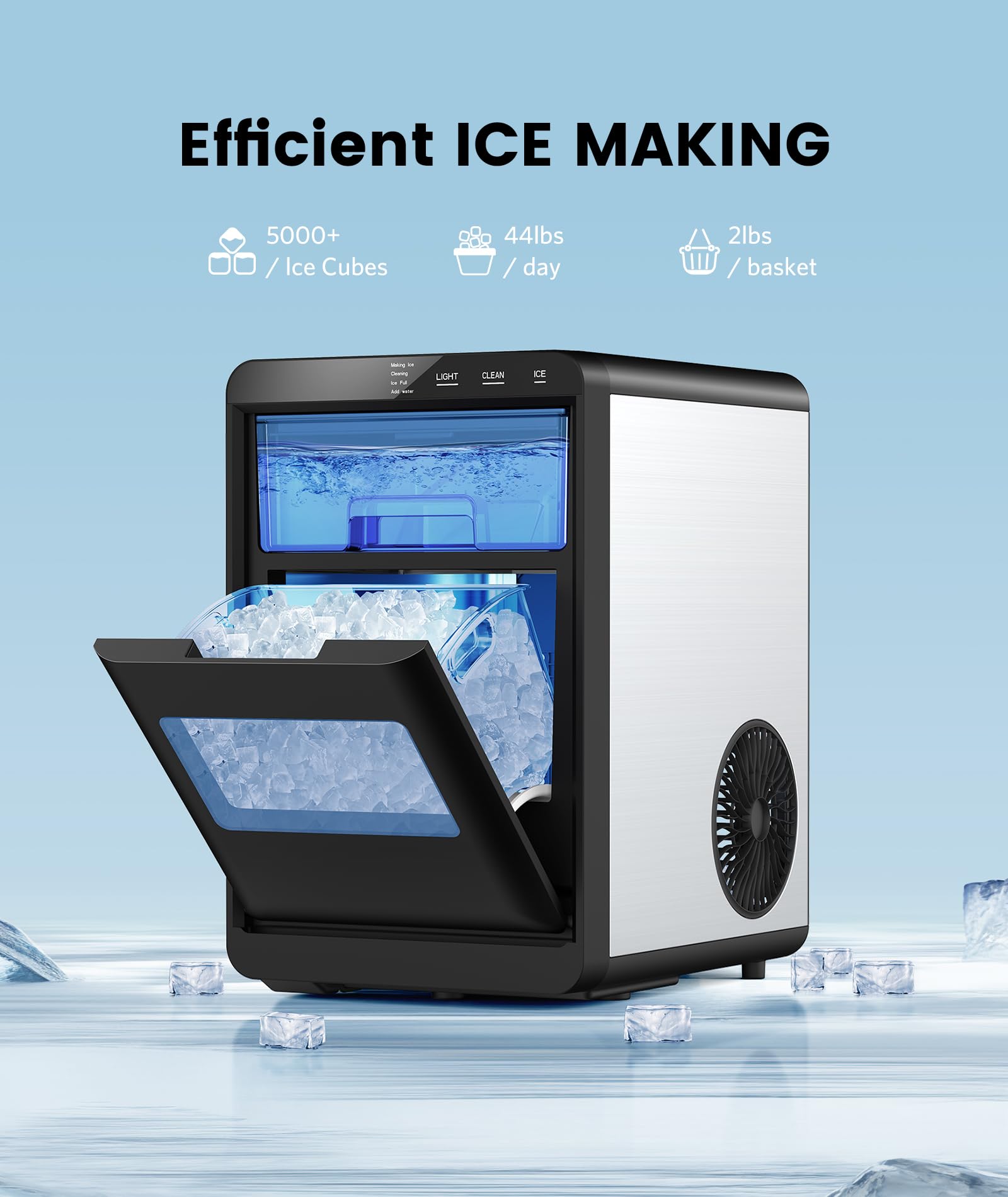 Ice Maker Countertop, Efficient Easy Carry Ice Machine, Self-Cleaning Ice Maker with Ice Scoop & Basket, 9pcs/ 6mins 26.6Lbs Per Day for Home/Office/Kitchen,Black
