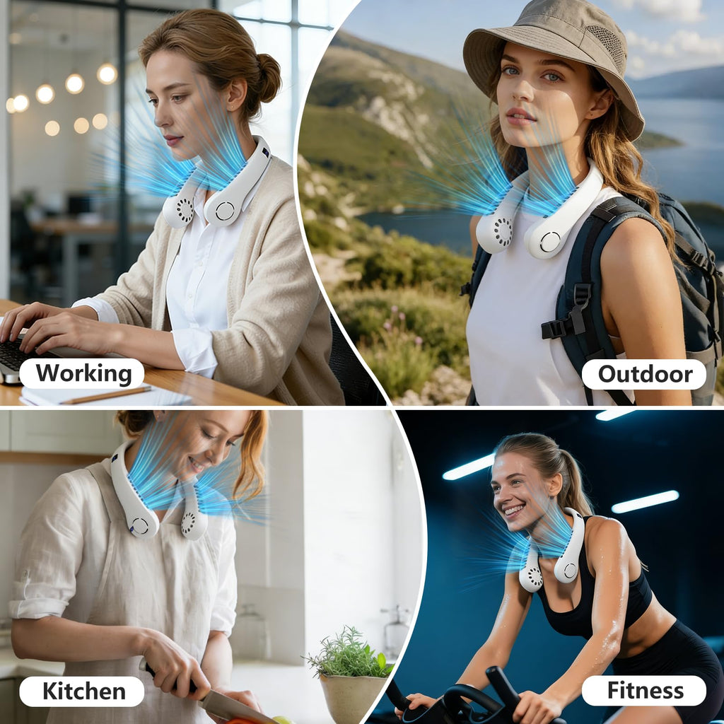 Portable Neck Fan, 360° Cooling Personal Fan with 5 Speeds, USB Rechargeable Wearable Neck Fan, Hands Free Bladeless Fan, Twistable, Mini Portable Fan, Gifts for Men Women Mom Dad, White