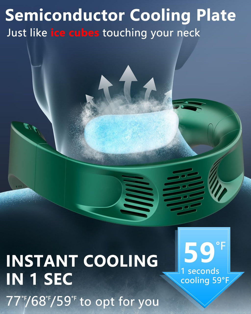 Neck Fan with Cooling Plate,5500mAh Rechargeable, Ultra Quiet Operation, 5 Speeds & 3 Cooling Modes, USB-C Fast Charging, LED Display Battery & Gear, Bladeless Fans that Blow Cold Air for Travel Blue