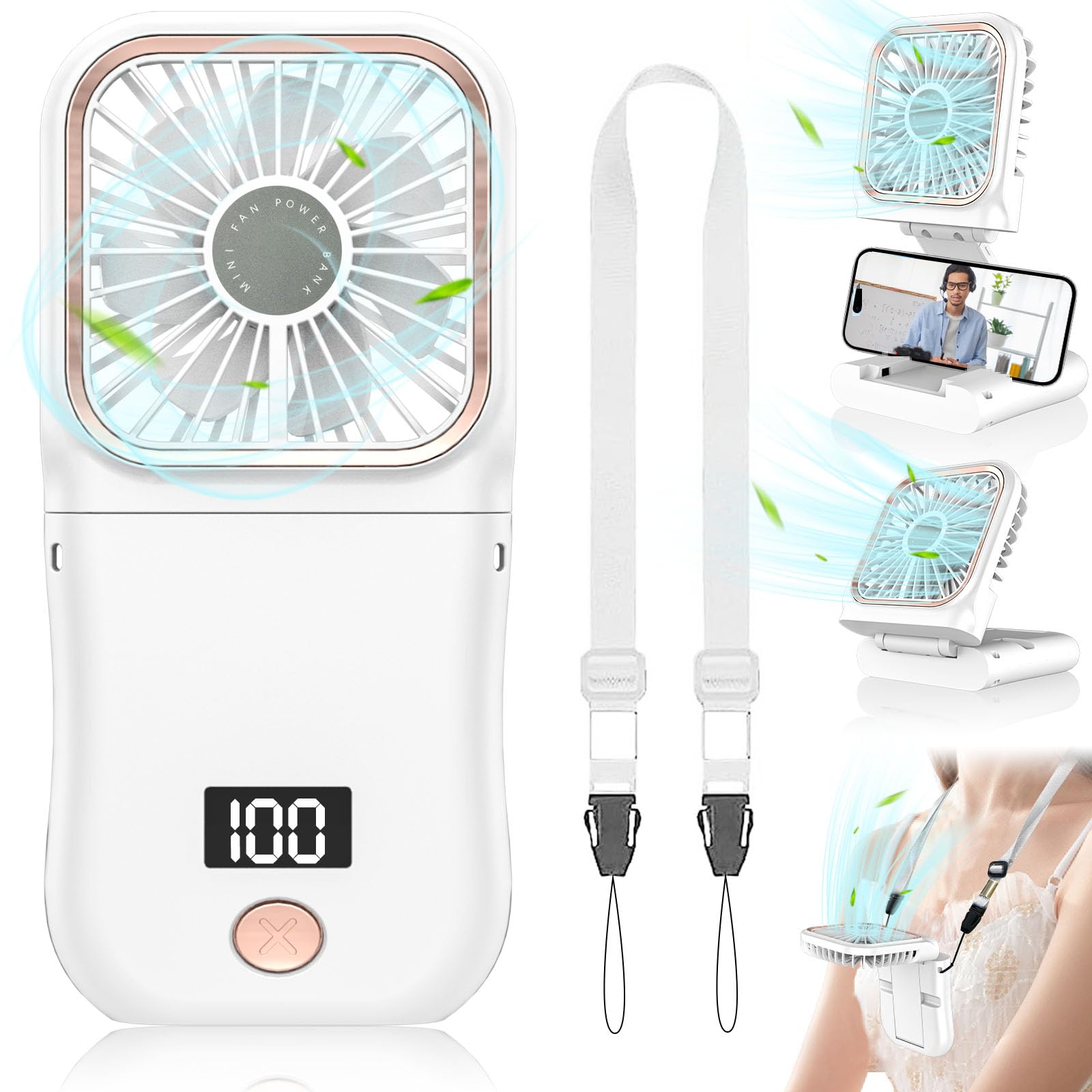 Neck Fan with Cooling Plate,5500mAh Rechargeable, Ultra Quiet Operation, 5 Speeds & 3 Cooling Modes, USB-C Fast Charging, LED Display Battery & Gear, Bladeless Fans that Blow Cold Air for Travel Blue