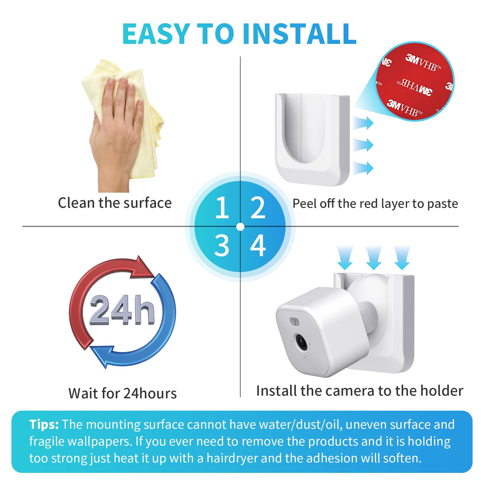 Blink Mini 2 Camera Adhesive Wall Mount Bracket, Strong Adhesive Durable Camera Mount Stand for Blink Mini Indoor Camera, No Drill, No Screws, Decorate Damage-Free, Easy to Install (2 Pack)
