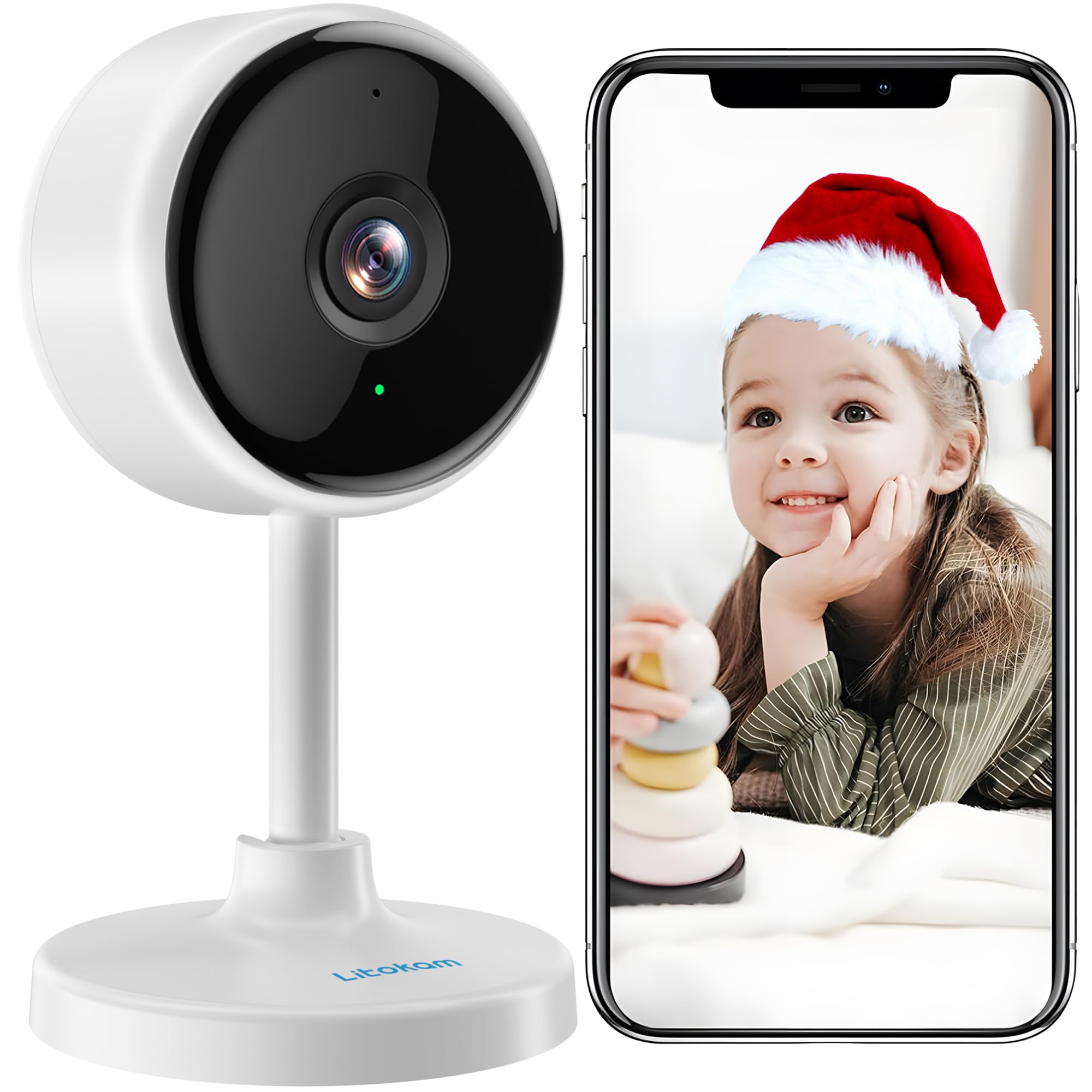 litokam Indoor Cameras for Home Security with Night Vision, Pet Camera with Phone App, WiFi Home Security Camara, Baby Monitor Work with Alexa, Motion Detection, 2 Pack, 2K