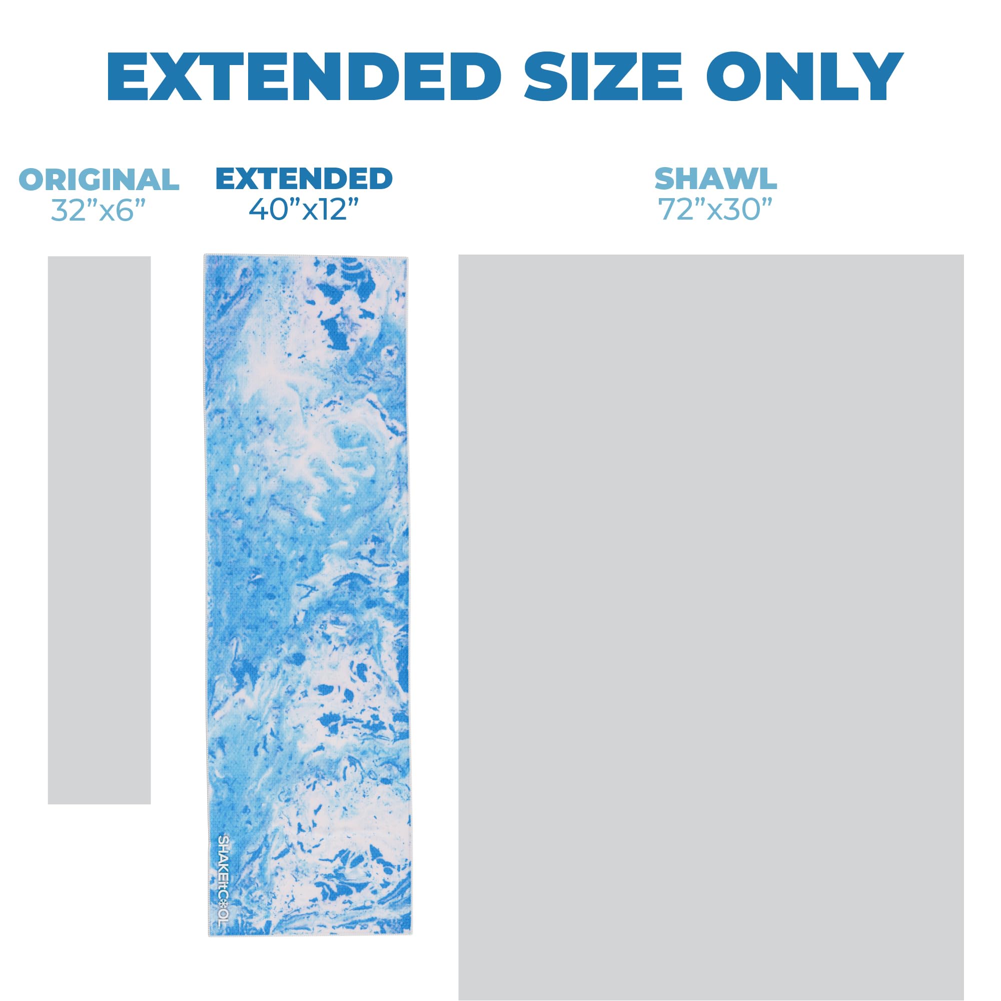 SHAKEitCOOL Extended Size Cooling Towel – Be Cool in Style - Heat Relief, Soft, Lightweight, Sun Protection, Easy Clean - Perfect for Biking, Hiking, Running, Yoga, Golf - Blue Purple Wave M