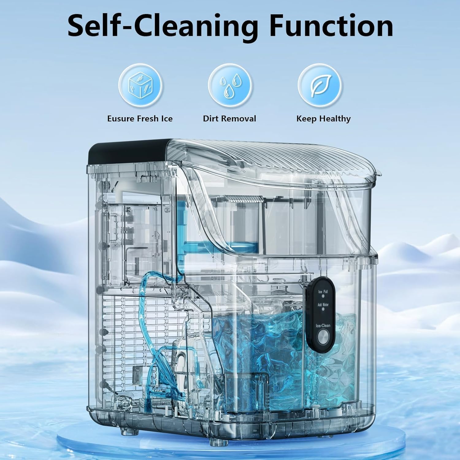 Antarctic Star Nugget Ice Makers Countertop, Pebble Ice Machine with Chewable Pellet Ice, 35Lbs/24H, Self-Cleaning, Sonic Ice, One-Click Operation, for Kitchen,Party Stainless Steel Silver