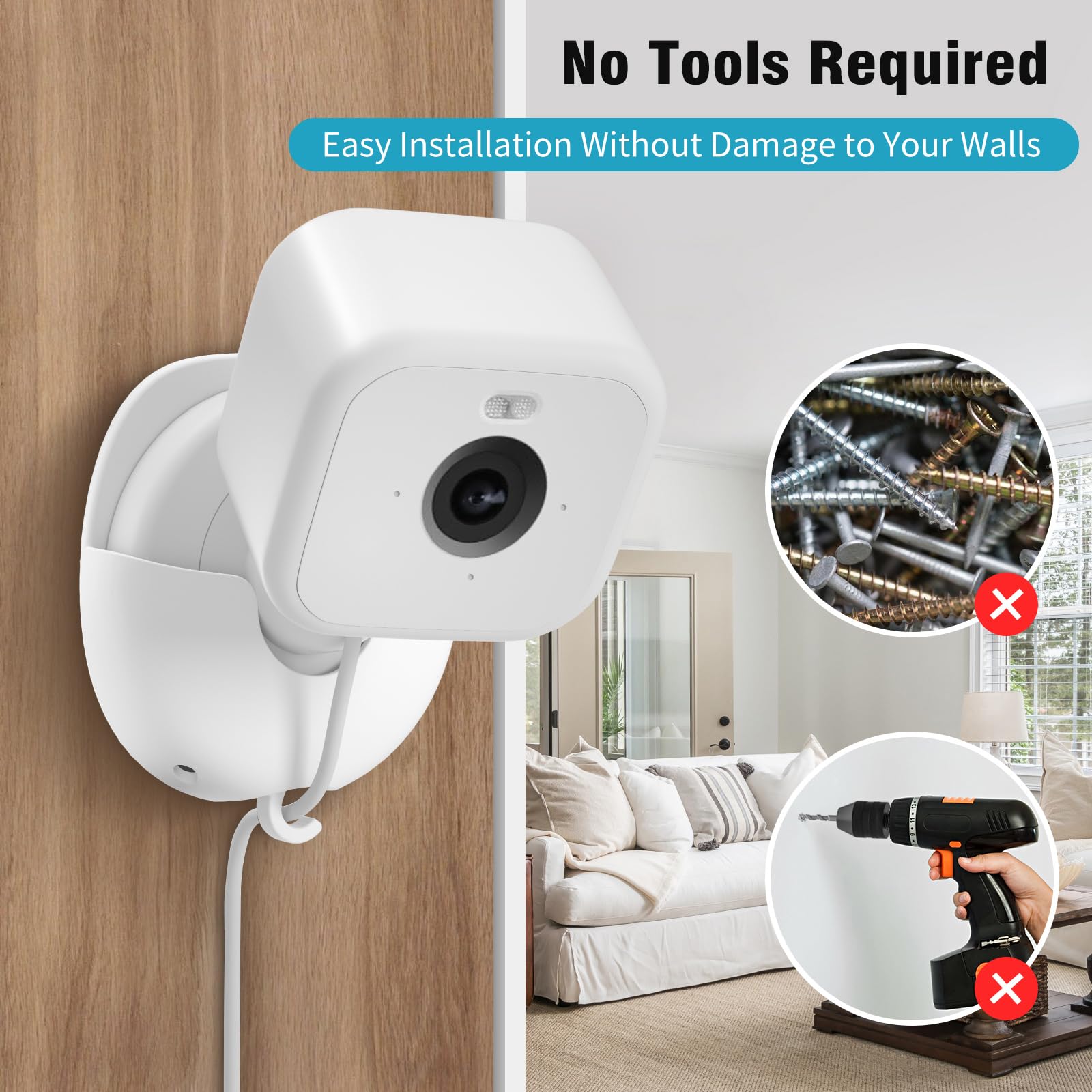 3 Pack Blink Camera No Drill No Screws Wall Mount Bracket for Blink Outdoor 4/Outdoor 2K+/Mini 2/Mini 2K+ Indoor Cameras, Strong Adhesive Mount, Damage-Free, Easy to Install