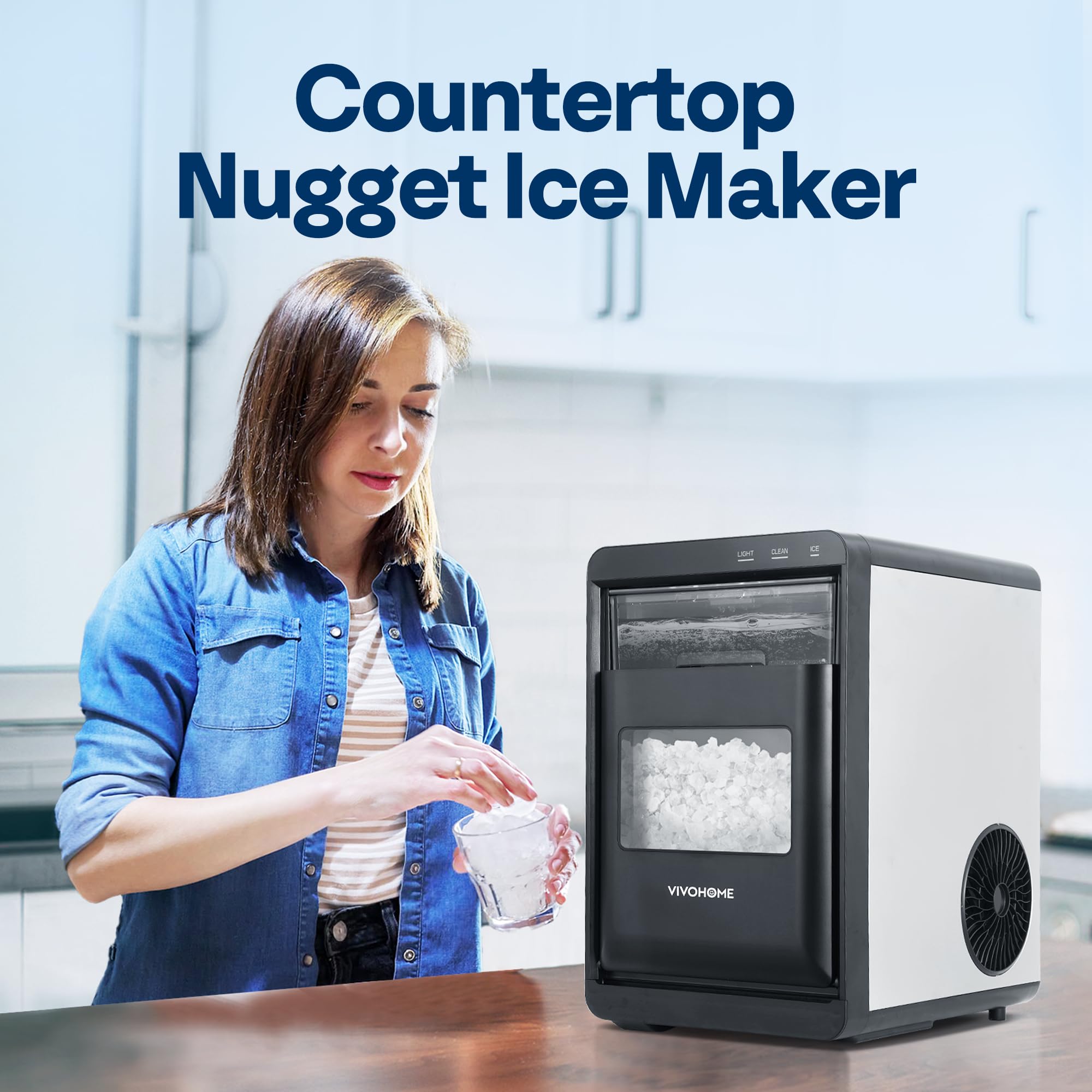VIVOHOME Nugget Ice Maker Countertop, 45lbs/Day Pebble Ice Maker Machine, Soft Chewable Pellet Ice Machine with Self-Cleaning, Scoop, 10 Ice Bags, for Home Kitchen, RV, Camping, Office