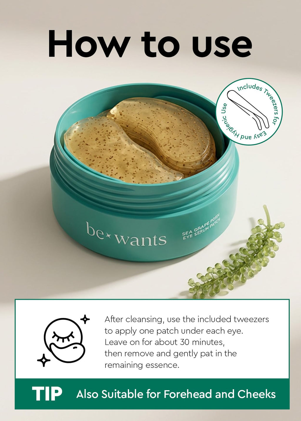 bewants Under Eye Patches for Puffy Eyes, Korean Under Eye Mask with Vegan Collagen and Hyaluronic Acid, Patches for Dark Circles and Cooling, 60 pieces