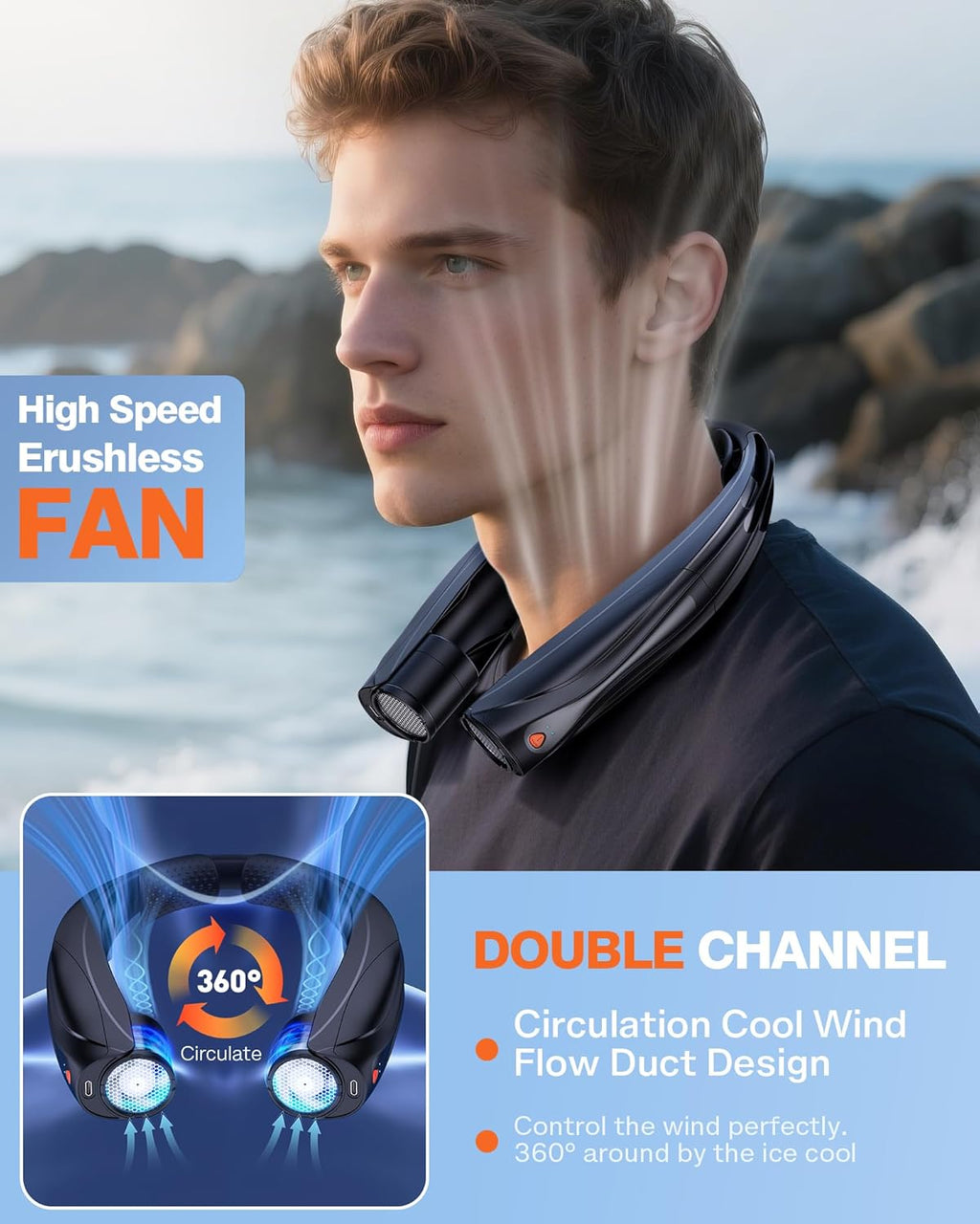 Portable Neck Fan, 6000mAh Personal Fan, 360° Cooling Rechargeable Wearable Fan, 6 Speeds Adjustable Hands Free Fan for Travel Outdoor, Office, Ideal Summer Gifts