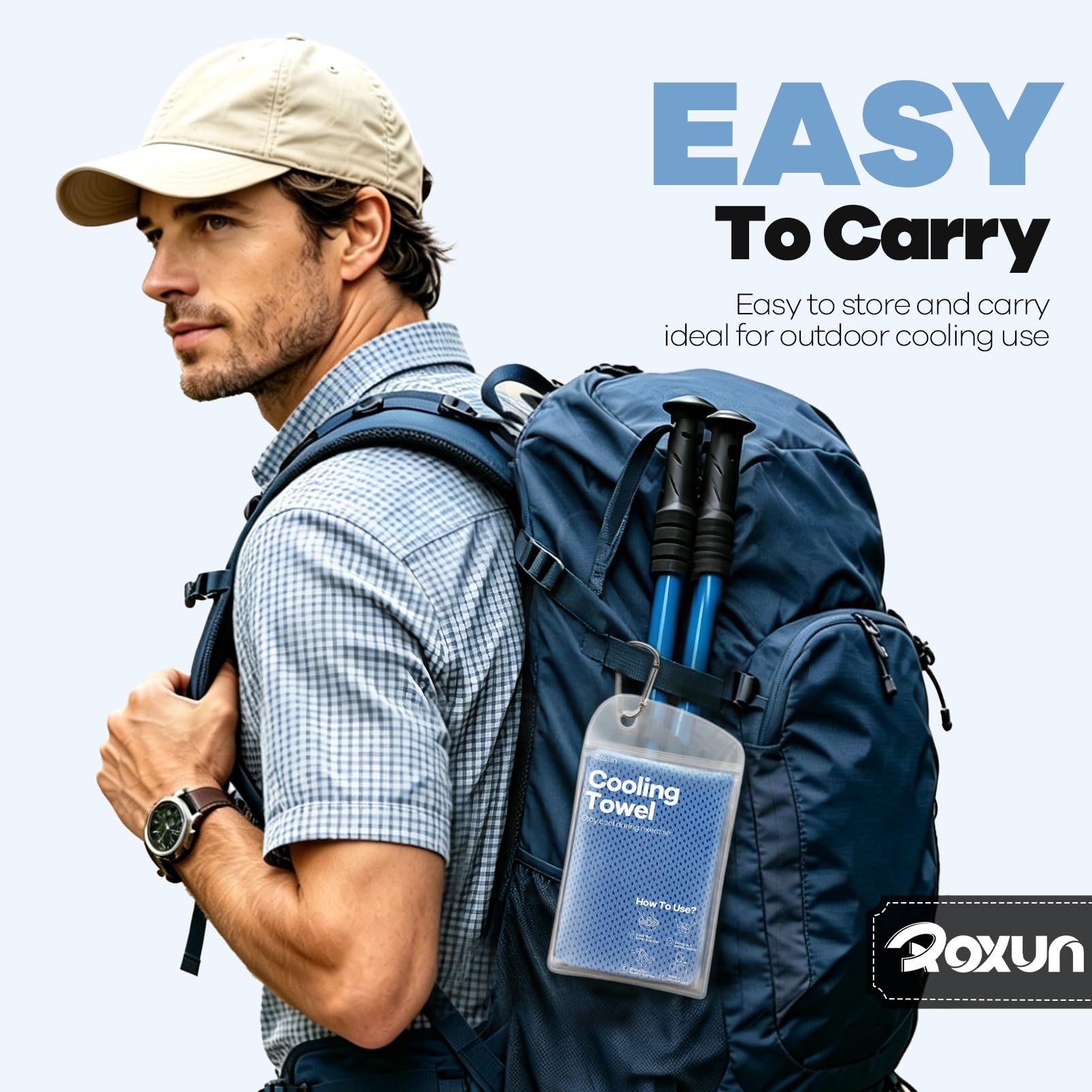 ROXUN Cooling Towels, 4 Pack (40''x12'') Chilly Ice Rags for Neck and Face | Gray+Blue+Green+Black, Soft Breathable, Sports and Outdoor Workouts, Comes with Storage Bags & Carabiners