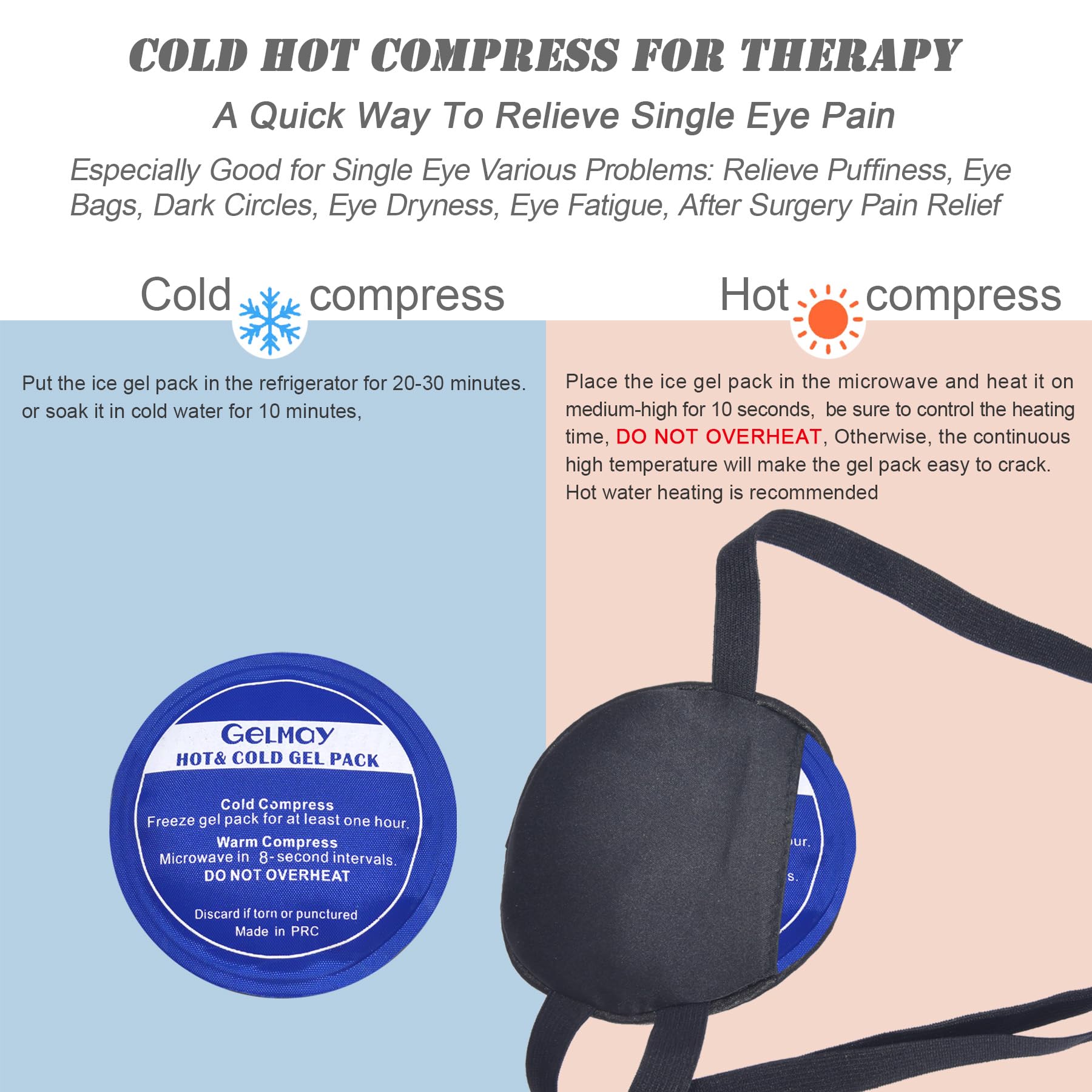 Cooling Eye Patches for Puffy Eyes, Pure Silk Ice Eye Patch, Single Eye Mask, Medical One Eye Cover Cold Hot Therapy Strabismus Lazy Eyes After Surgery Adult Kid Pirate Eyepatch (Black)
