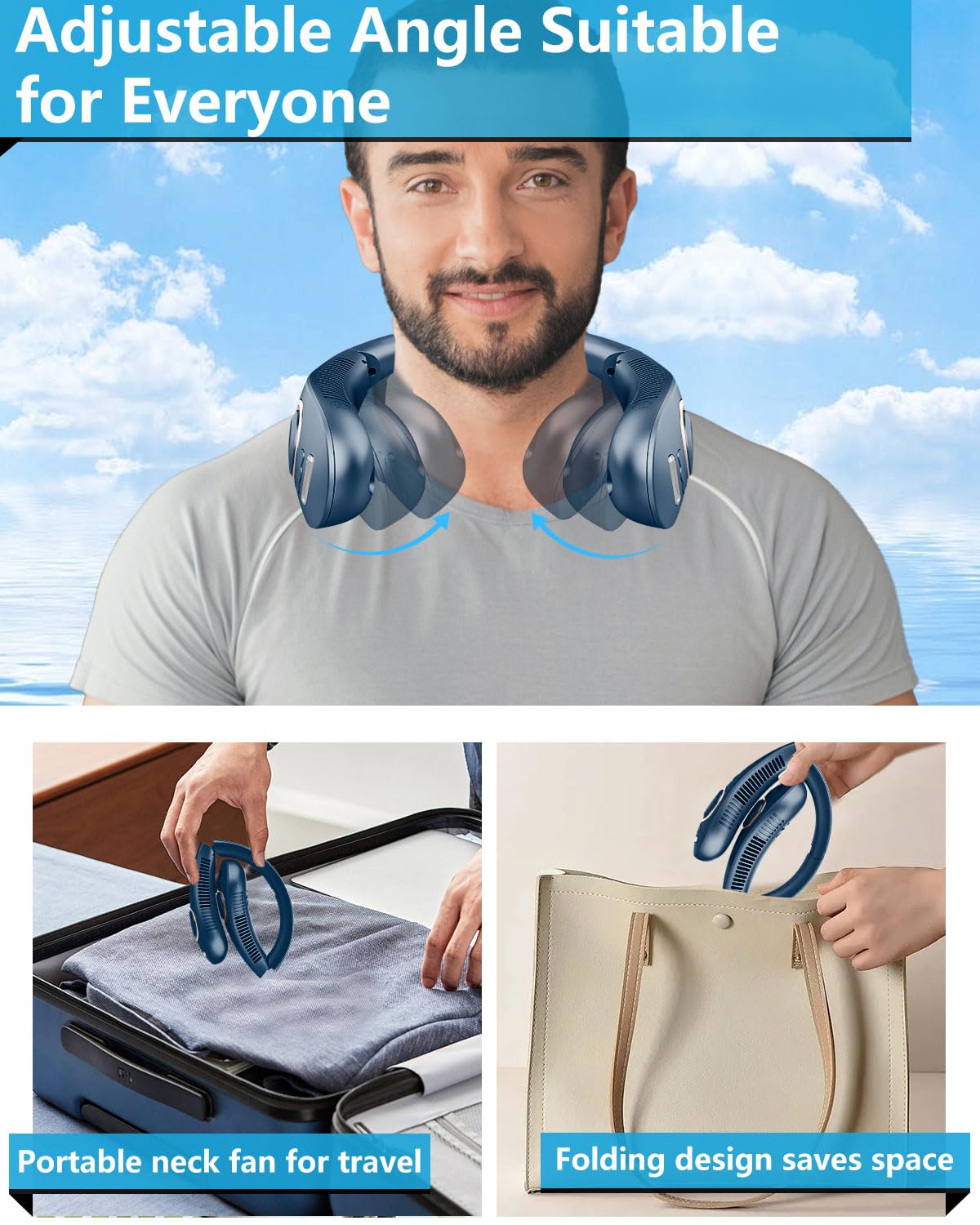 Portable Neck Fans with Mist, Rechargeable 4-9H Lasting Neck Cooling that Blow Cold Air, 5 Speeds & LED display, USB-C Bladeless Folding Personal Mister for Kid Adult Indoor Outdoors Sports, White