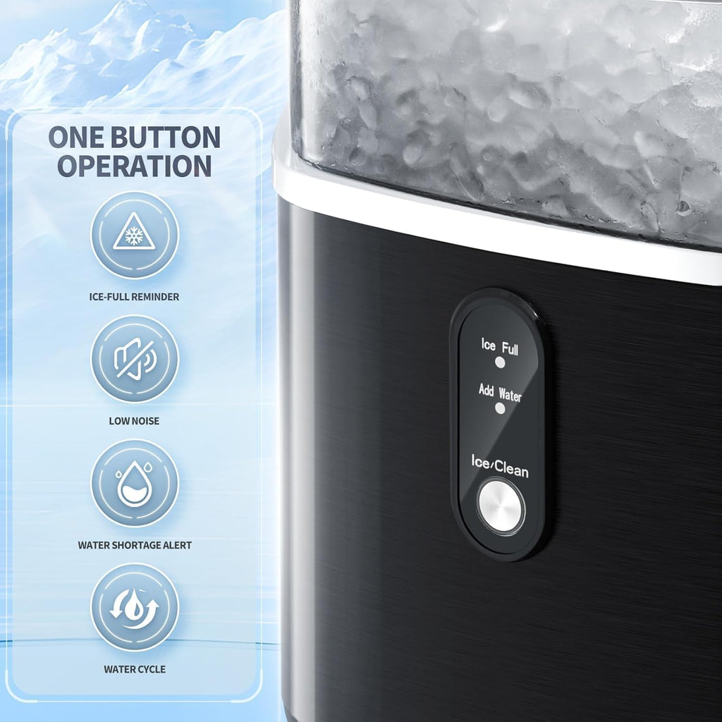 Antarctic Star Nugget Ice Makers Countertop, Pebble Ice Machine with Chewable Pellet Ice, 35Lbs/24H, Self-Cleaning, Sonic Ice, One-Click Operation, for Kitchen,Party Stainless Steel Silver