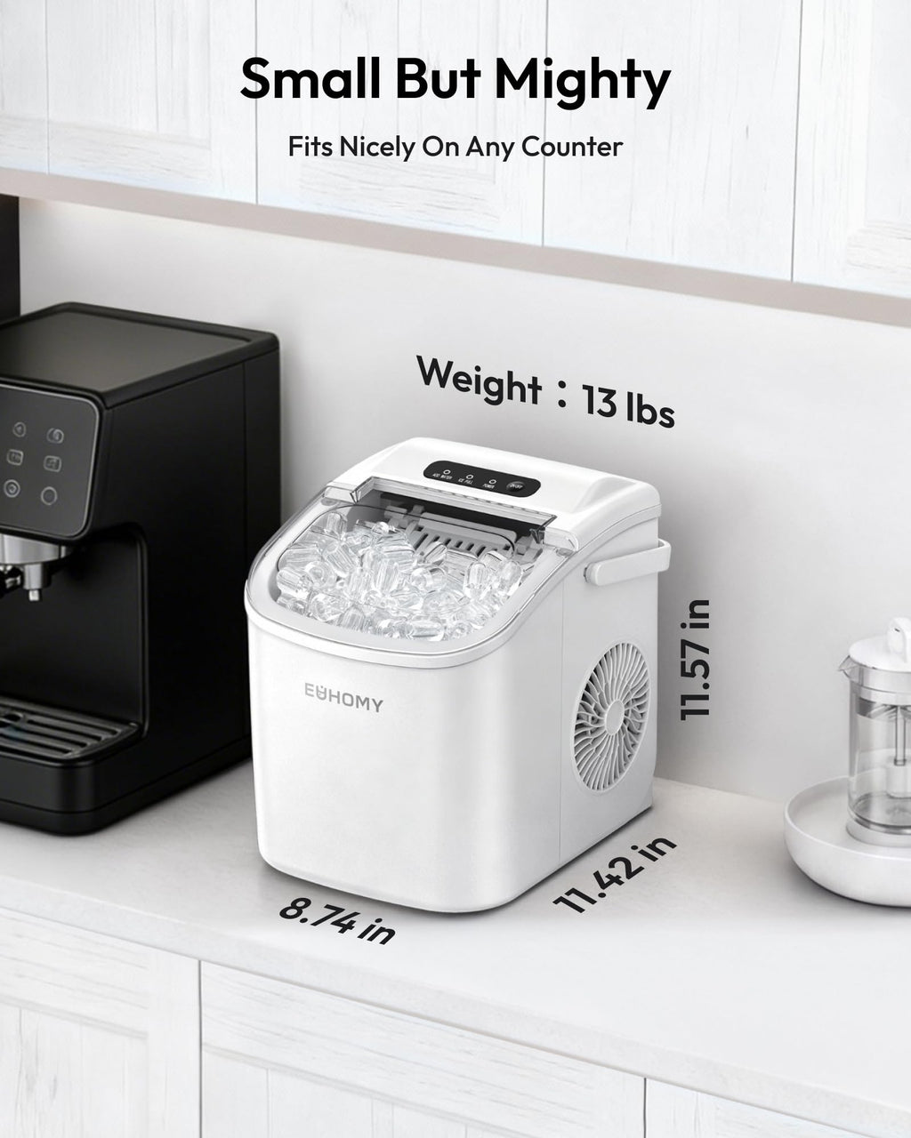 EUHOMY Countertop Ice Maker Machine with Handle, 26lbs in 24Hrs, 9 Ice Cubes Ready in 6 Mins, Auto-Cleaning Portable Ice Maker with Basket and Scoop, for Home/Kitchen/Camping/RV. (Black)