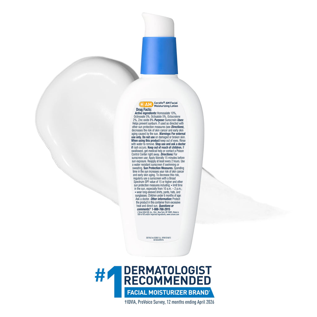 CeraVe AM Facial Moisturizing Lotion with SPF 30, Oil-Free Face Moisturizer with SPF, Formulated with Hyaluronic Acid, Niacinamide & Ceramides, Non-Comedogenic, Broad Spectrum Sunscreen, 3 Ounce