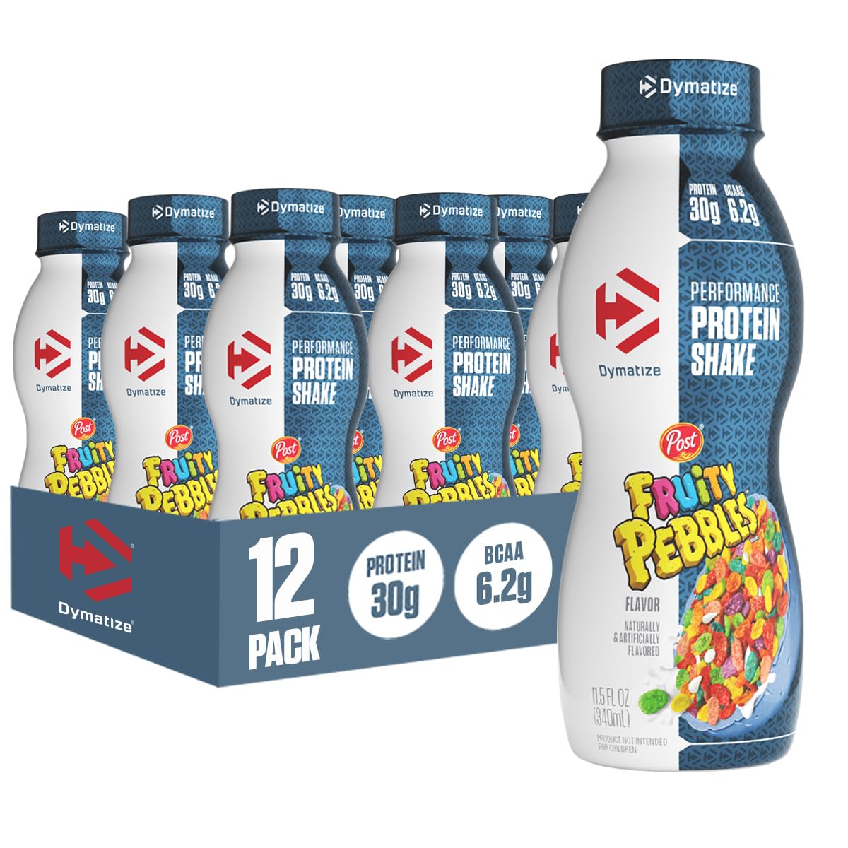 Dymatize Performance Protein Shake, Fruity Pebbles, 30g Protein, 6.1g BCAA for Muscle Recovery, No Added Sugar, Low Fat, 24 Vitamins & Minerals, Gluten-Free, Ready to Drink, On-the-Go Snack, 11.5 fl oz, 15 pack