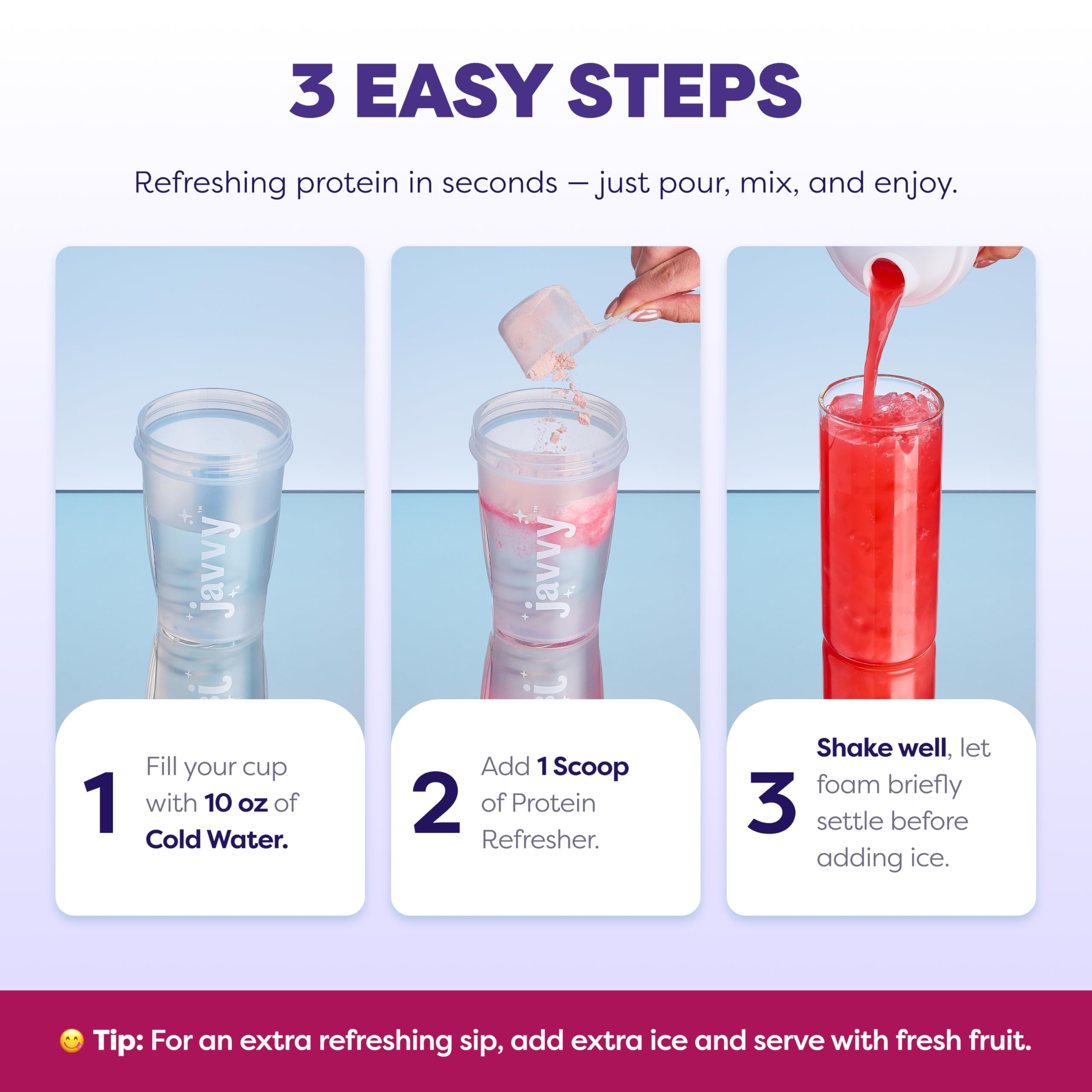 Javvy Clear Protein Refresher Drink Mix – 10g of Whey Protein and Collagen Peptides, Electrolytes Powder, Natural Flavors, 0g of Sugar, 45mg Caffeine, 20 Servings, Strawberry Berry Acai