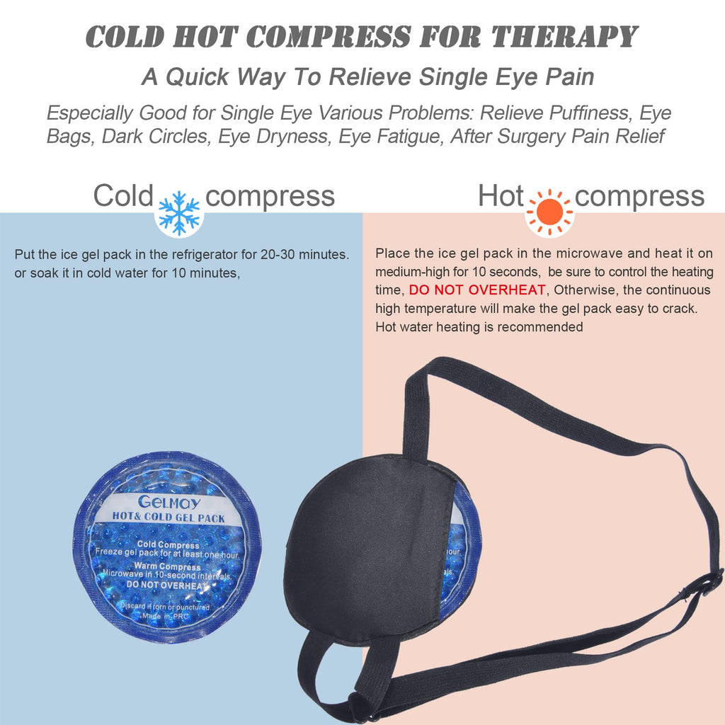 Cooling Eye Patches for Puffy Eyes, Pure Silk Ice Eye Patch, Single Eye Mask, Medical One Eye Cover Cold Hot Therapy Strabismus Lazy Eyes After Surgery Adult Kid Pirate Eyepatch (Black)