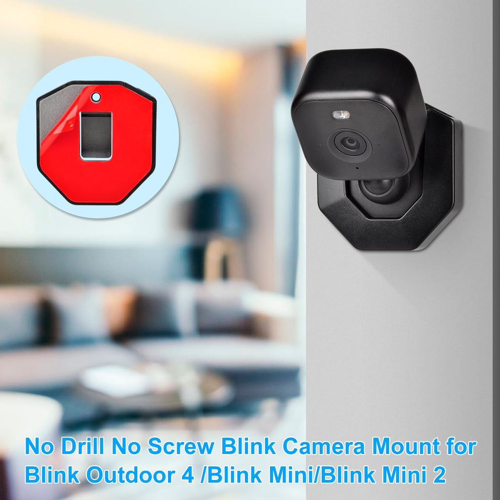 StartVision 3 Pack Blink Camera Wall Mount for Blink Outdoor 2K+ / Outdoor 4 /Mini 2K+/ Mini 2 / Mini/Blink Indoor Camera, No Drill No Screws Adhesive Wall Mount (Black)