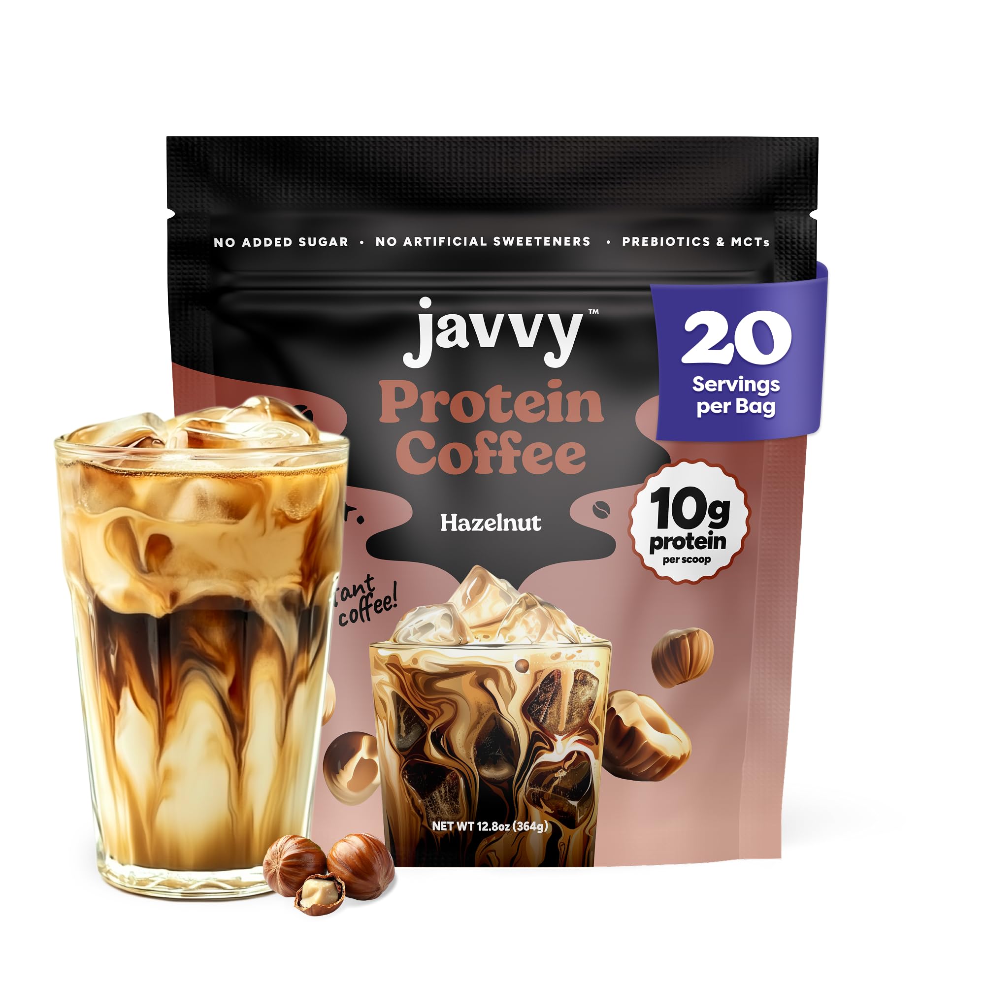 Javvy Protein Iced Coffee - Premium Whey Protein & Iced Coffees, 100% Natural Cold Brew, Zero Artificial Flavors & Sweeteners, 80mg Caffeine, No Added Sugar, 20 Servings, Caramel, 1 Pack