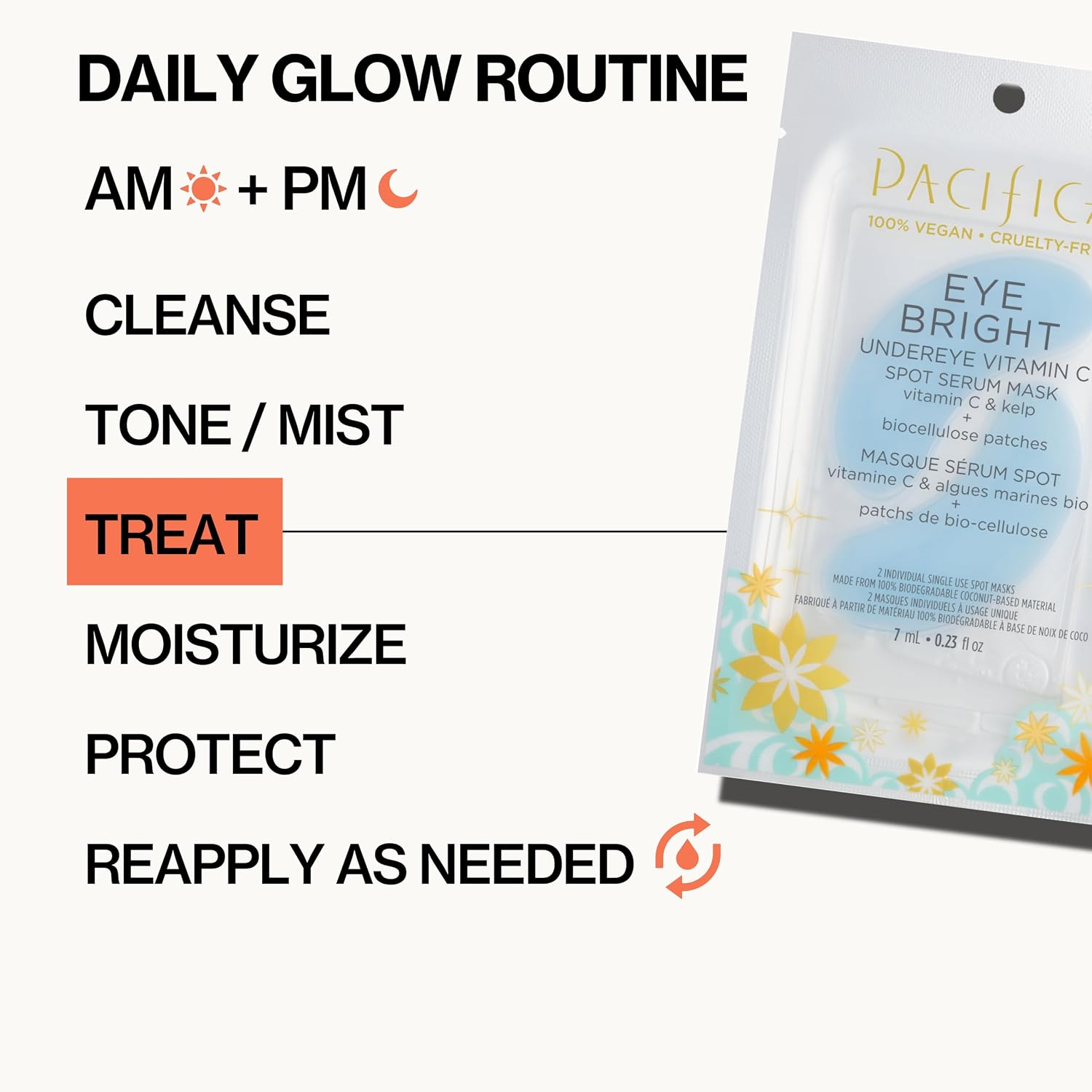 Pacifica Undereye Spot Serum Mask – Bright Eye Vitamin C Mask for Dark Circles & Hydration, Brightening Under Eye Treatment, Vegan & Cruelty-Free, 1 Pack