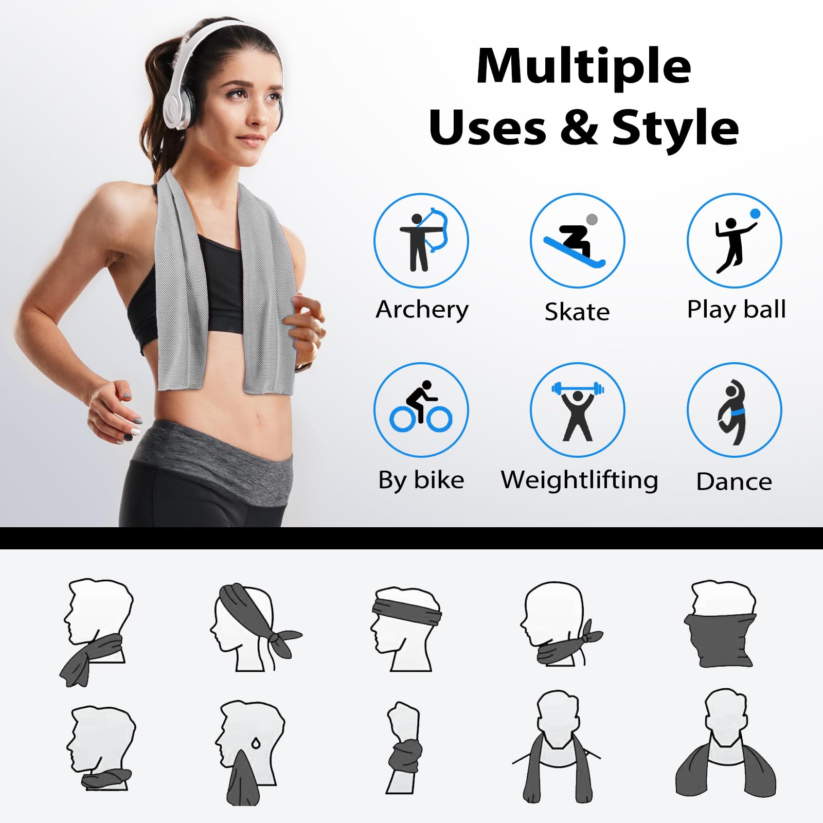 Cooling Towels - 5 Pack Gym Towels, Gym Towel for Working Out, Yoga Towel, Quick Dry Towel for Running, Camping, Fitness & More Activities