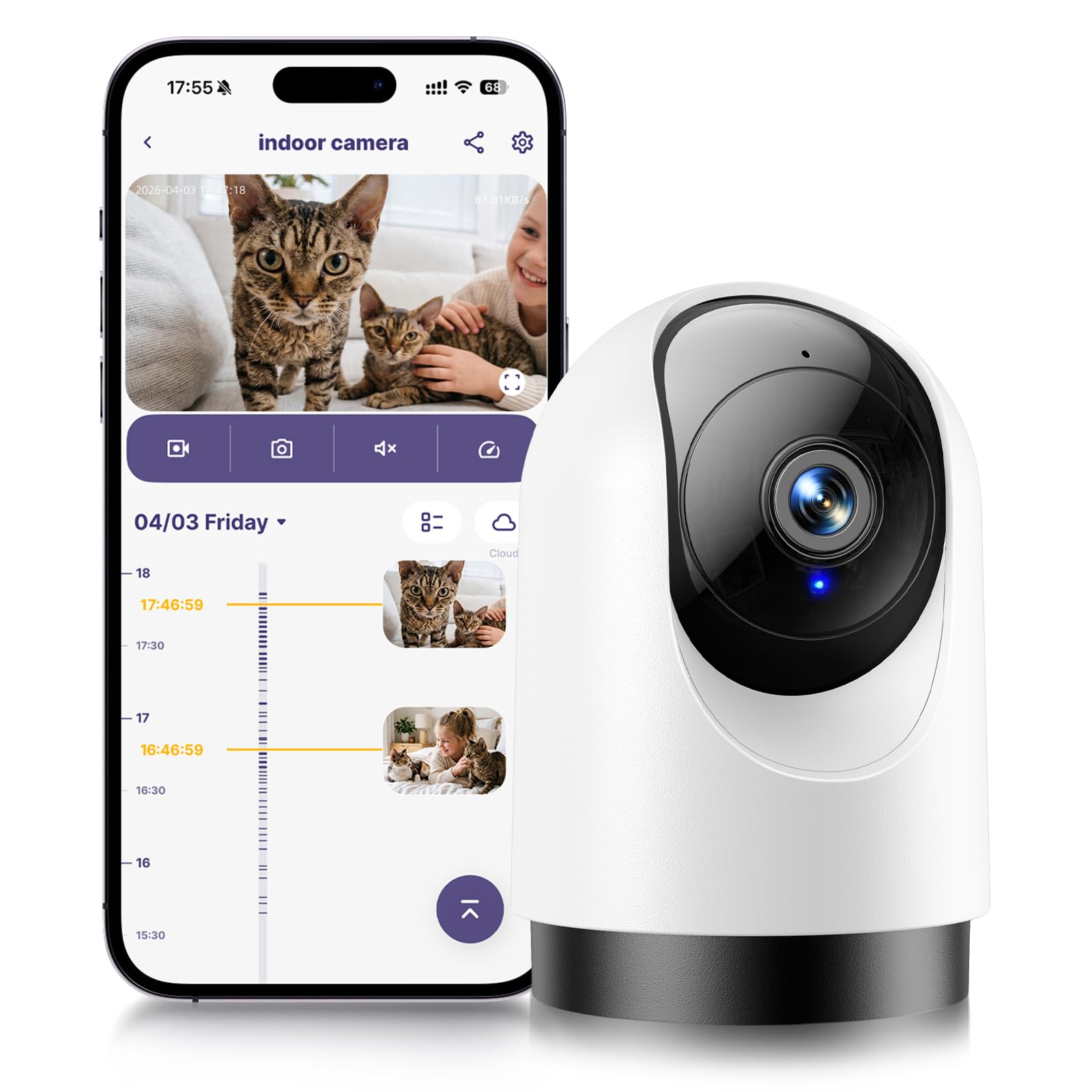 YOTON Indoor Security Camera, 2K 360° Wi-Fi Baby Monitor & Pet Camera w/Motion Tracking, 2-Way Audio, Night Vision, SD/Cloud, Compatible with Alexa & Google Home, 2.4/5GHz