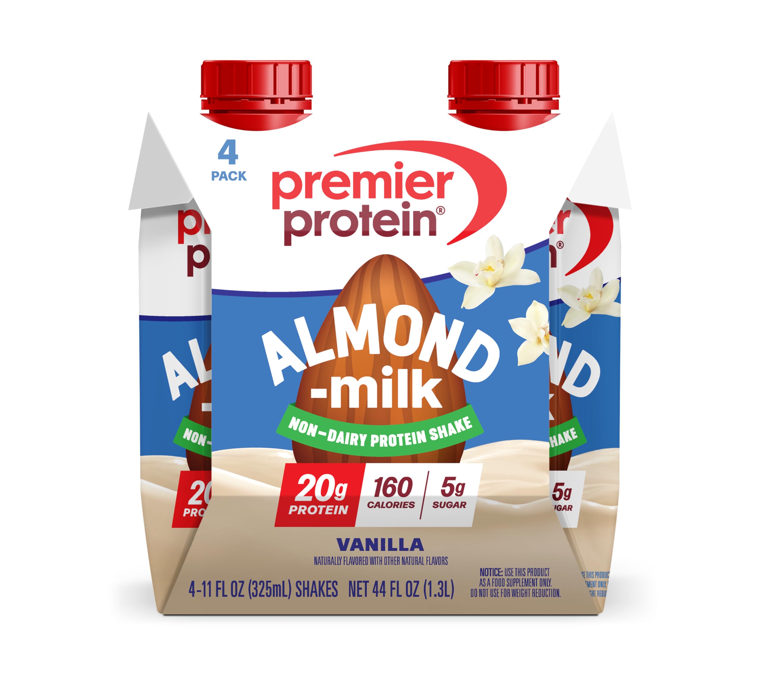 Premier Protein Non-Dairy Plant Based Almondmilk Protein Shake, Coffee with Caffeine for Energy – 20g Protein, 5g Sugar, 11 fl oz, 4 Pack