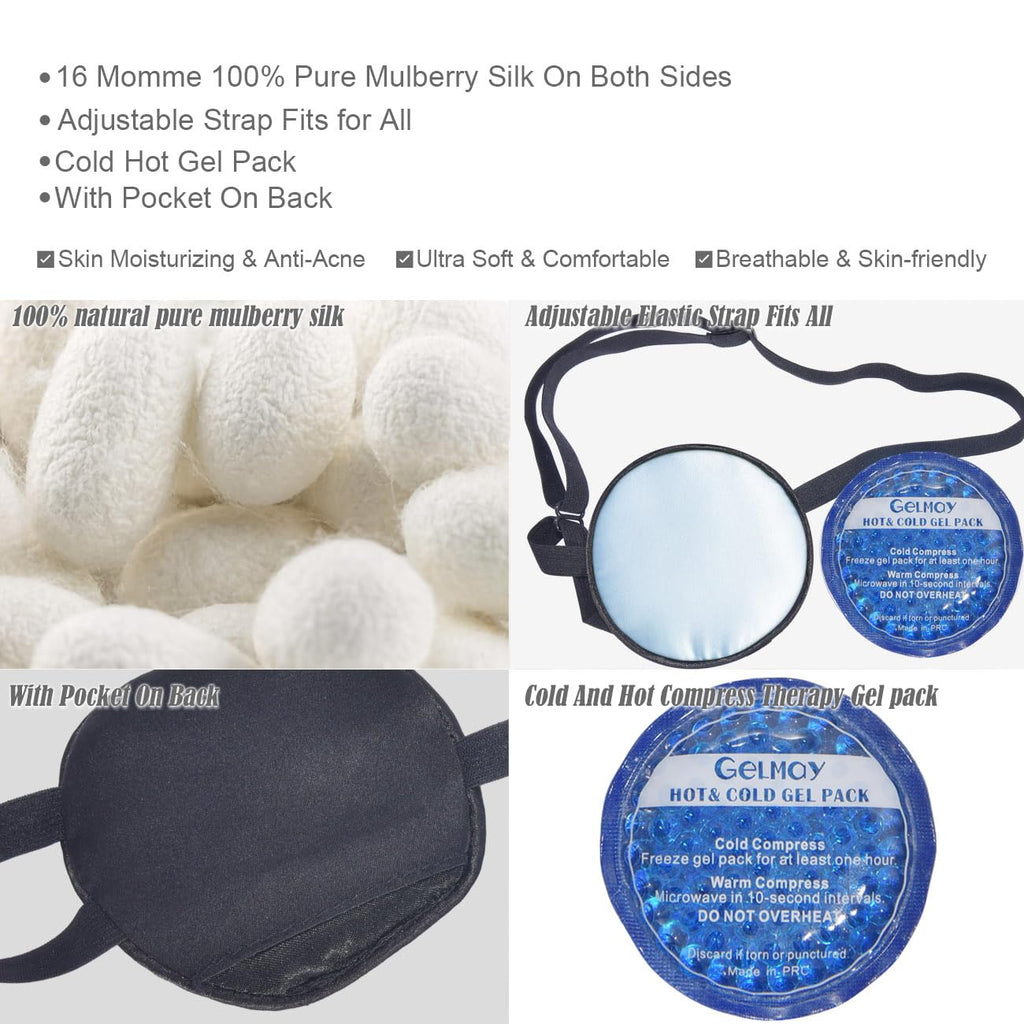 Cooling Eye Patches for Puffy Eyes, Pure Silk Ice Eye Patch, Single Eye Mask, Medical One Eye Cover Cold Hot Therapy Strabismus Lazy Eyes After Surgery Adult Kid Pirate Eyepatch (Black)