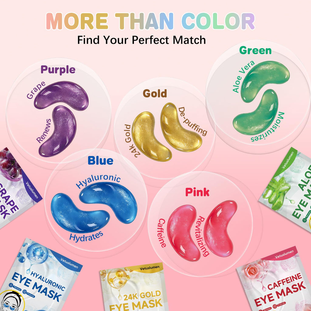 120 Pairs Under Eye Patches,Hydrating Eye Mask For Puffy Eyes &Dark Circles | Hyaluronic, 24K Gold, Grape, Caffeine, Aloe, Variety Pack Travel & Spa Skincare Gifts for Women, Daily Self-care Eye Gels