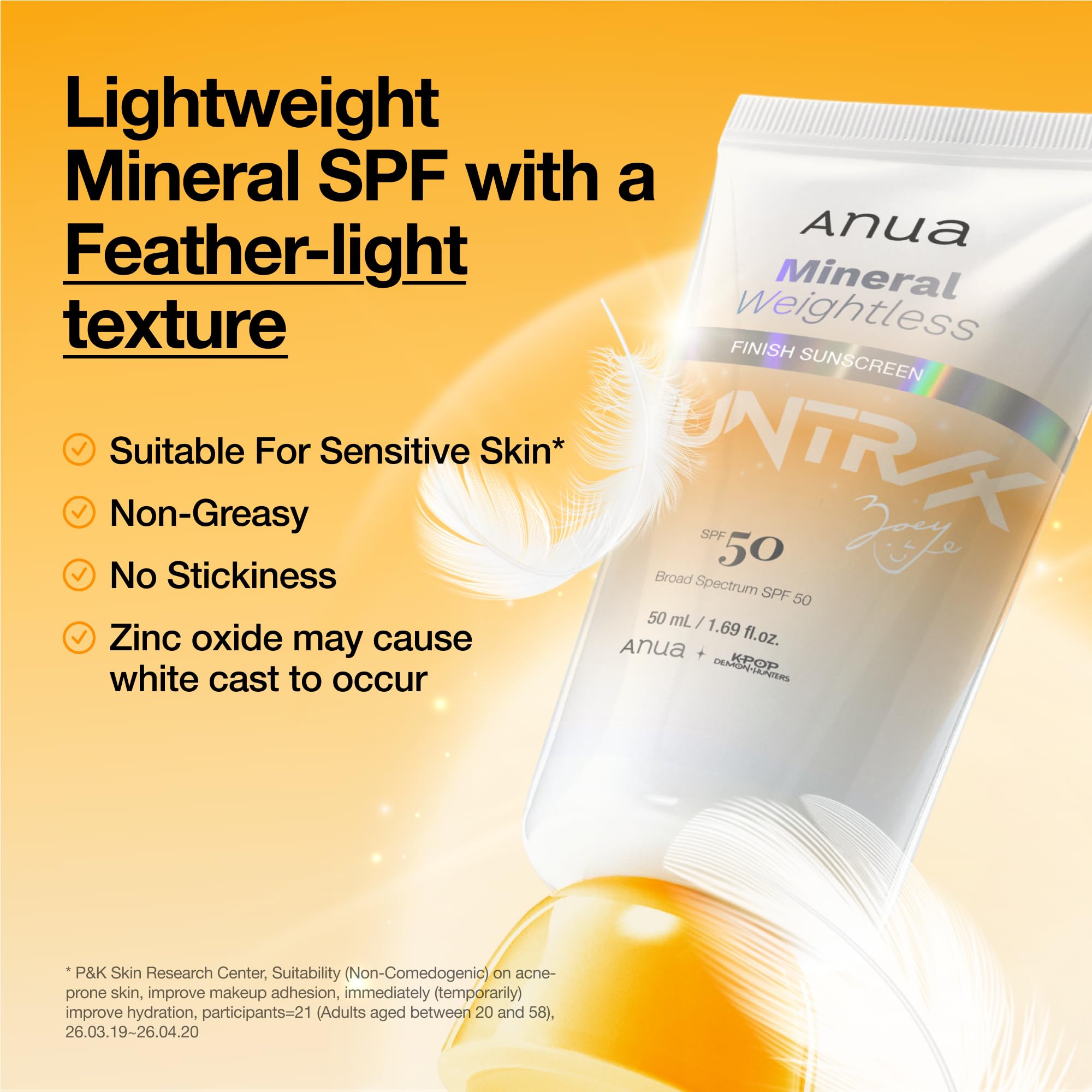 Anua Mineral Weightless Finish Sunscreen SPF 50, Broad Spectrum, Zinc-Based for Sensitive Skin, Lightweight Hydrating Lotion Texture, Under Makeup, Korean Skincare, 1.69 fl oz