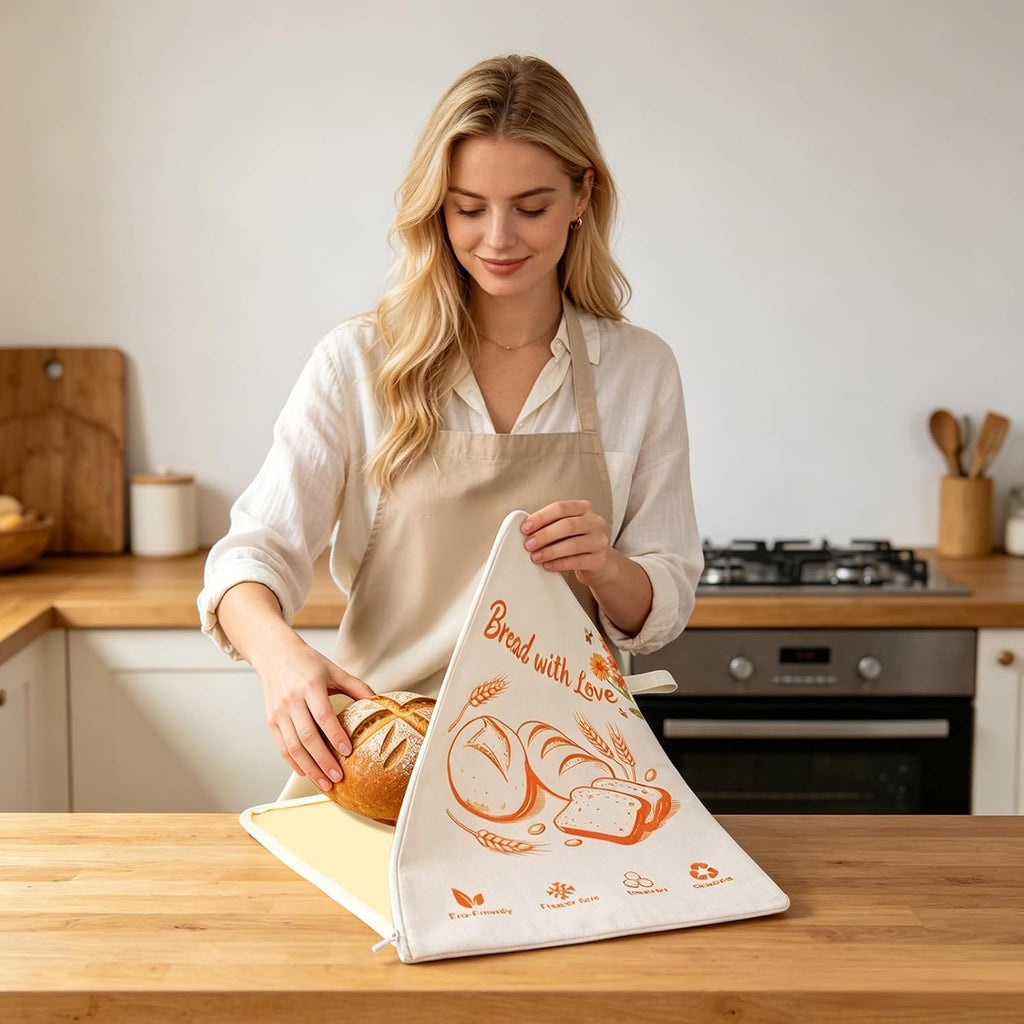 Beeswax Bread Bags with Extra-Wide Zipper Access, 2 Pack XL (13x17in) – Reusable Organic Beeswax-Coated Linen Cotton Storage Bags for Sourdough & Homemade Bread, Naturally Keeps Bread Fresher Longer