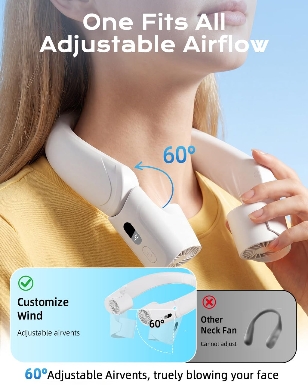 ChillGo 5th Gen Neck Fan with Dual Motor 200% Strong Airflow - 8000mAh Portable Fan, Personal Fan with Adjustable Airvents,Quick Charging,4 Speeds, Cooling Fan for Travel, Summer Gift for Father Women