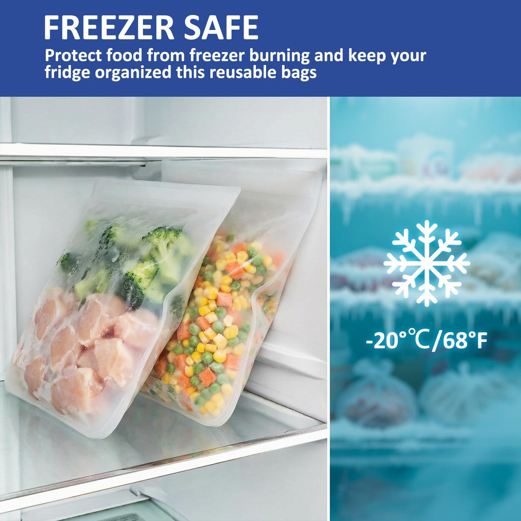 Extra Large Reusable Silicone Food Storage Bags 4 Pack, 0.8 Gallon/3000ml, 100% Silicone Stand-Up Wide-Open Zip-Lock Reusable Bags for Large Items, Microwave Freezer Oven Dishwasher Safe, Translucent