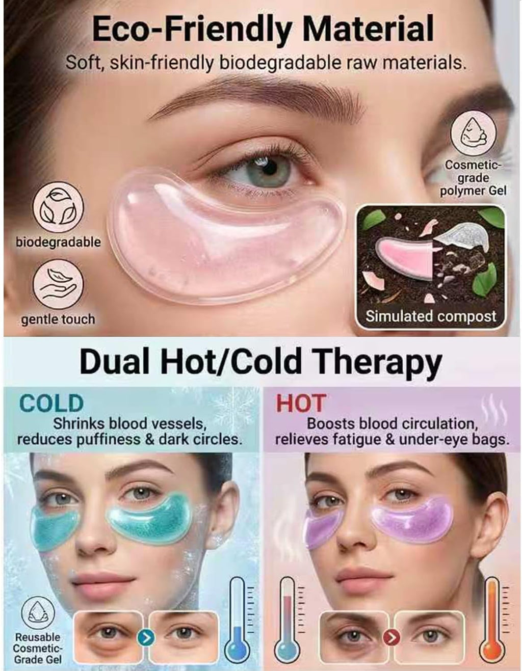 Reusable Under Eye Patches - 8PCS Hot & Cold Gel Eye Pads/Ice Pack for Puffy Eyes, Dark Circles & Eye Bags | Cooling Sleep Mask & Soothing Compress