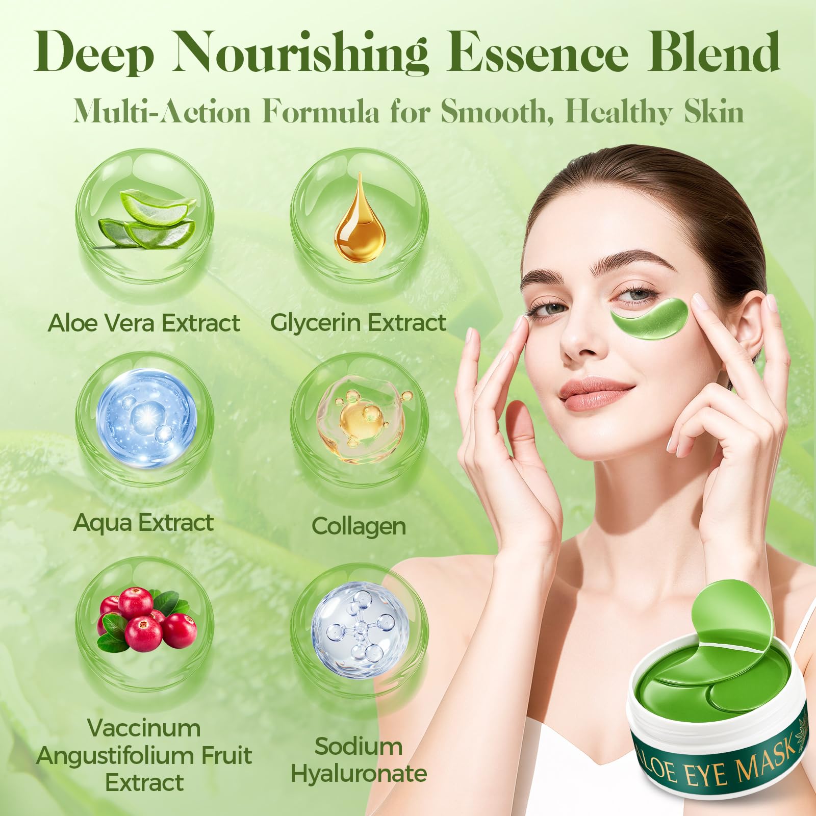Aloe Vera Under Eye Patches for Dark Circles, Puffiness Relief, Hydrating Hydrogel Mask, Moisturizing Gel Pads for Bags and Tired Skin