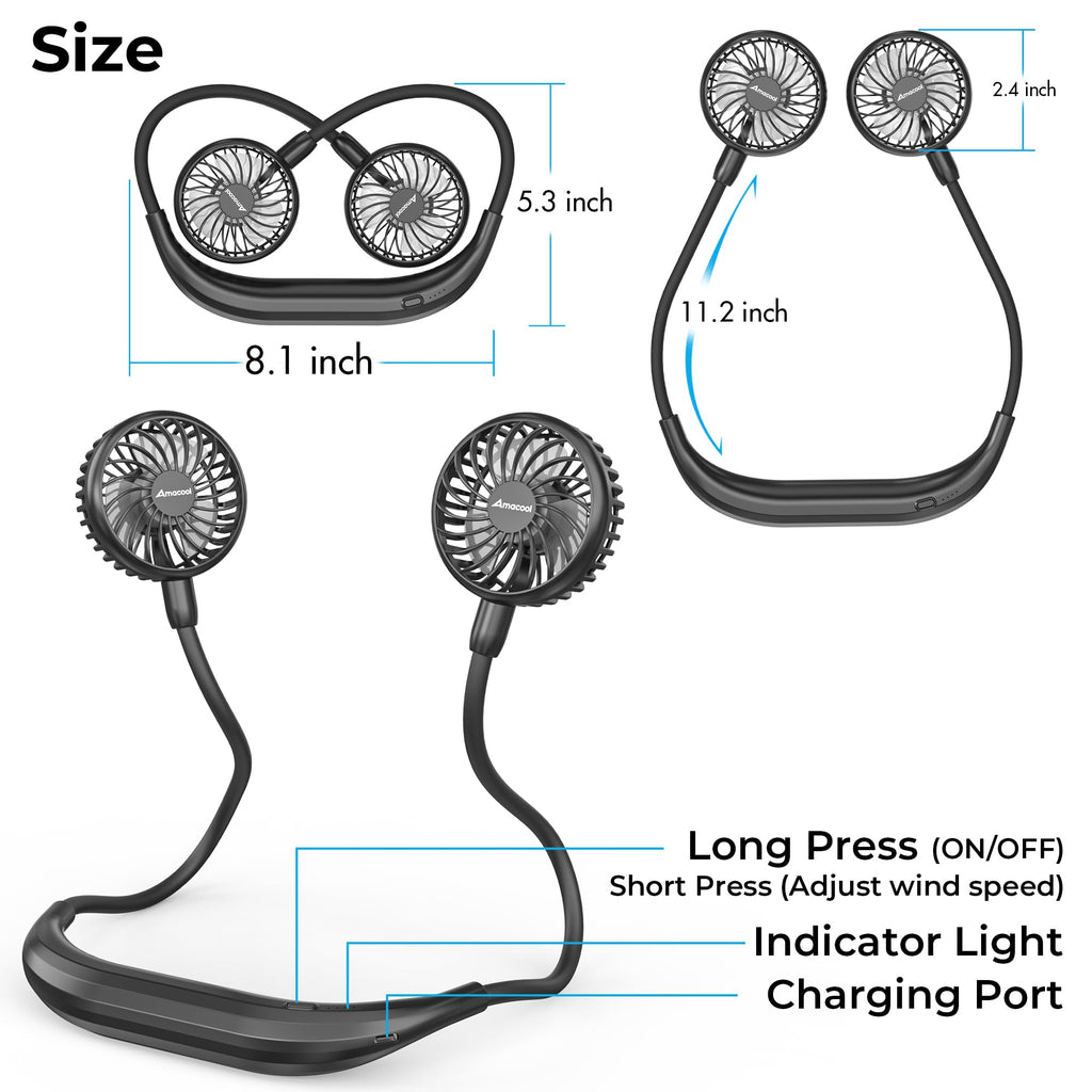 AMACOOL Portable Neck Fan, Lightweight Wearable with Hands-Free Comfort, 360° Adjustable Personal Fan with Ultra Quiet & Strong Wind, Gifts for Men Women Hot Flashes Cruise Travel Outdoor Sports 2026
